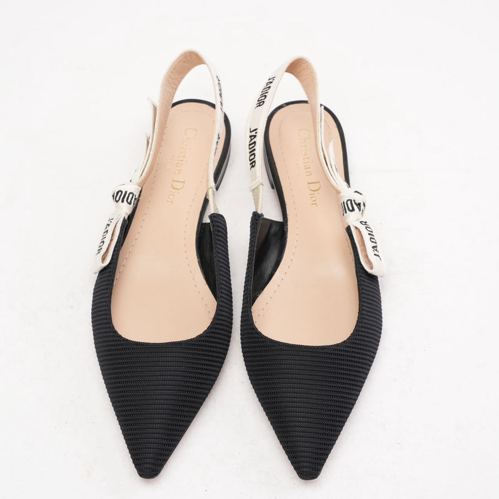 Christian Dior Ribbon Black Fabric J'adior Slingback Size 38.5