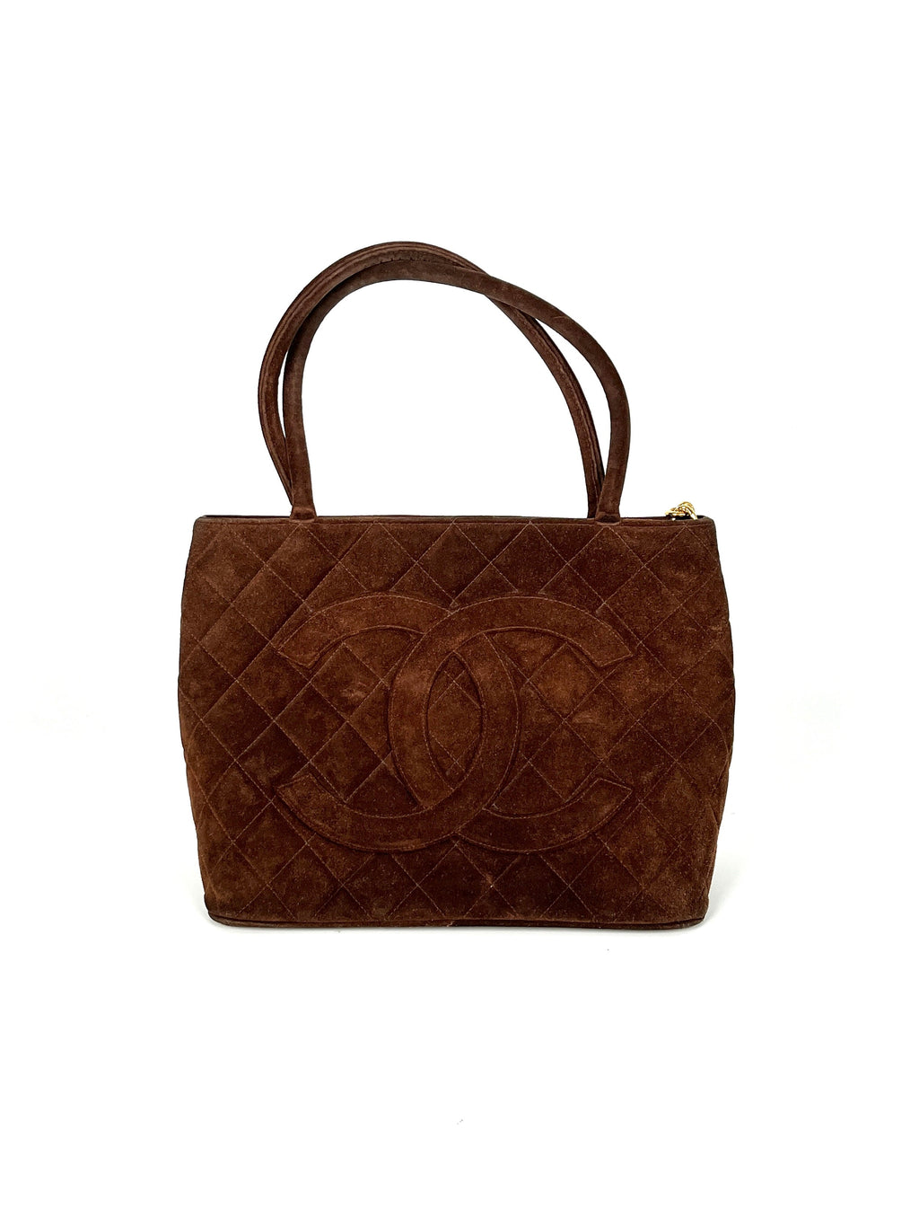 Vintage Chanel Timeless CC Medallion Suede Brown Tote