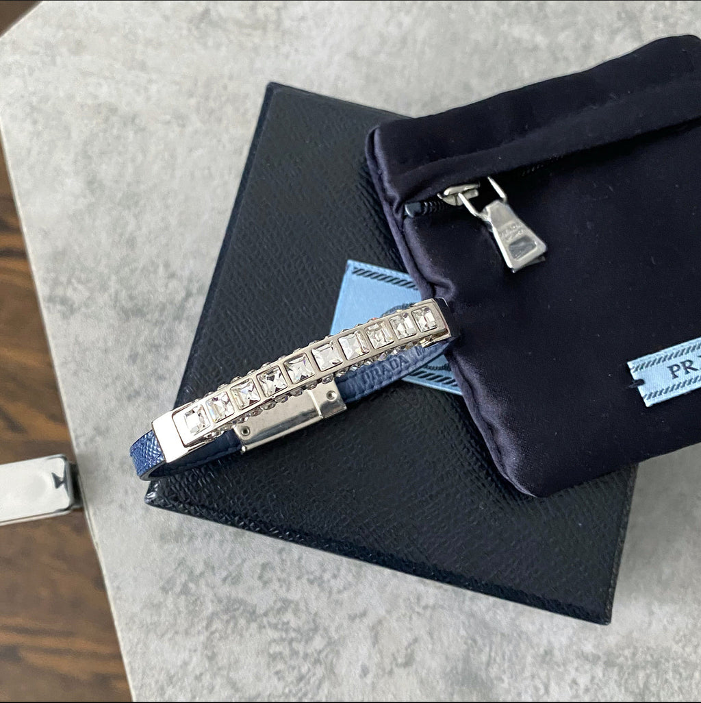 Prada Crystal Rhinestone Blue Saffiano Bracelet