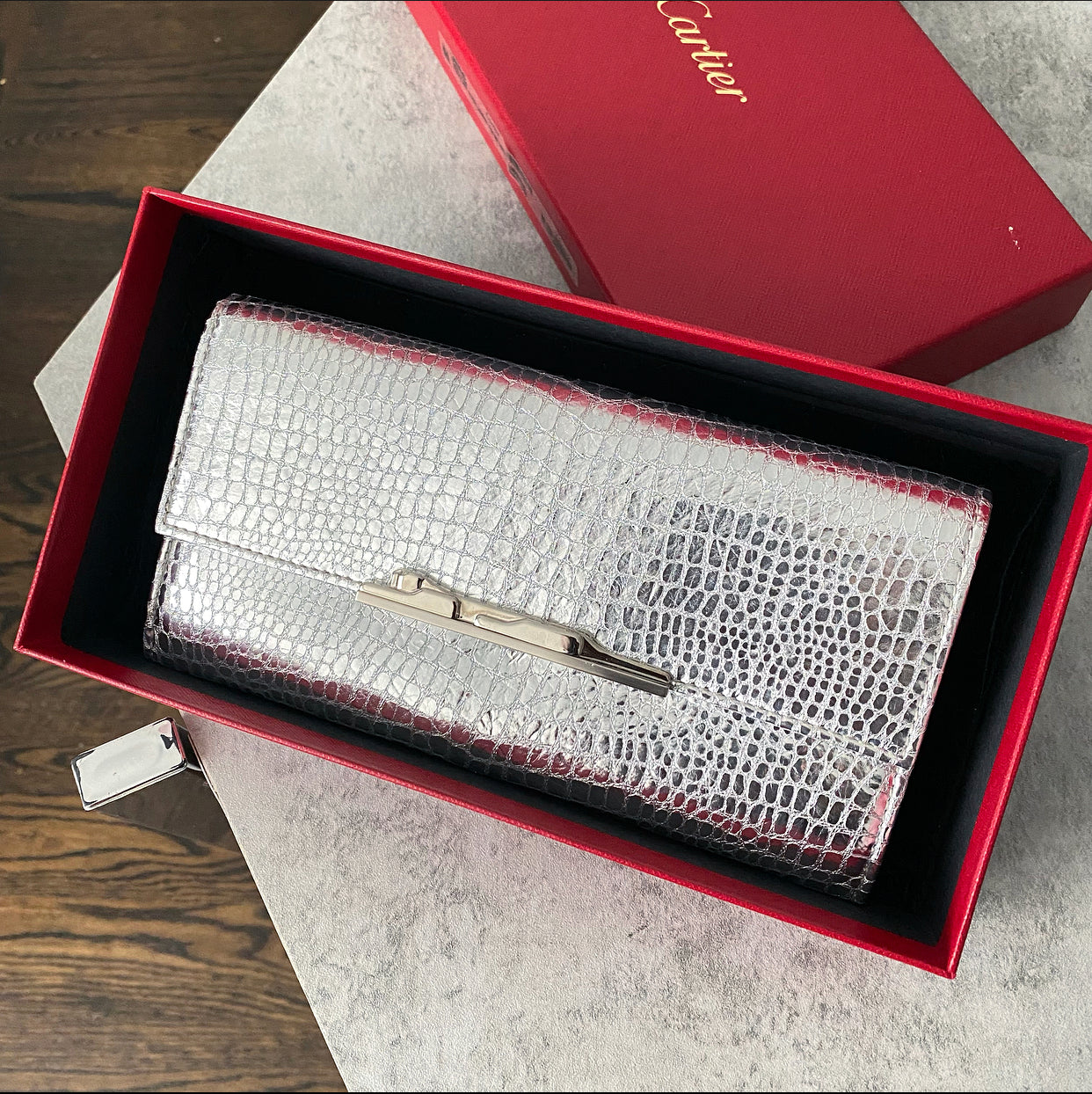 Cartier Vintage 2008 Silver Leather Continental Wallet