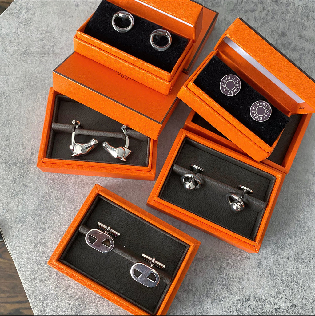 Hermes Sterling Silver Geometric Cufflinks