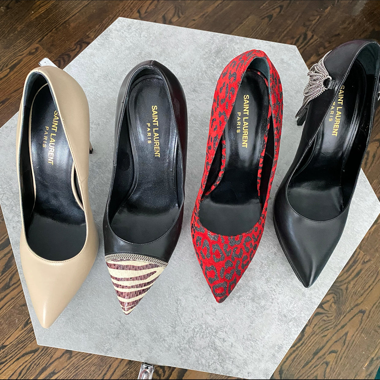Saint Laurent Black Leather and Zebra Print 140mm Pumps