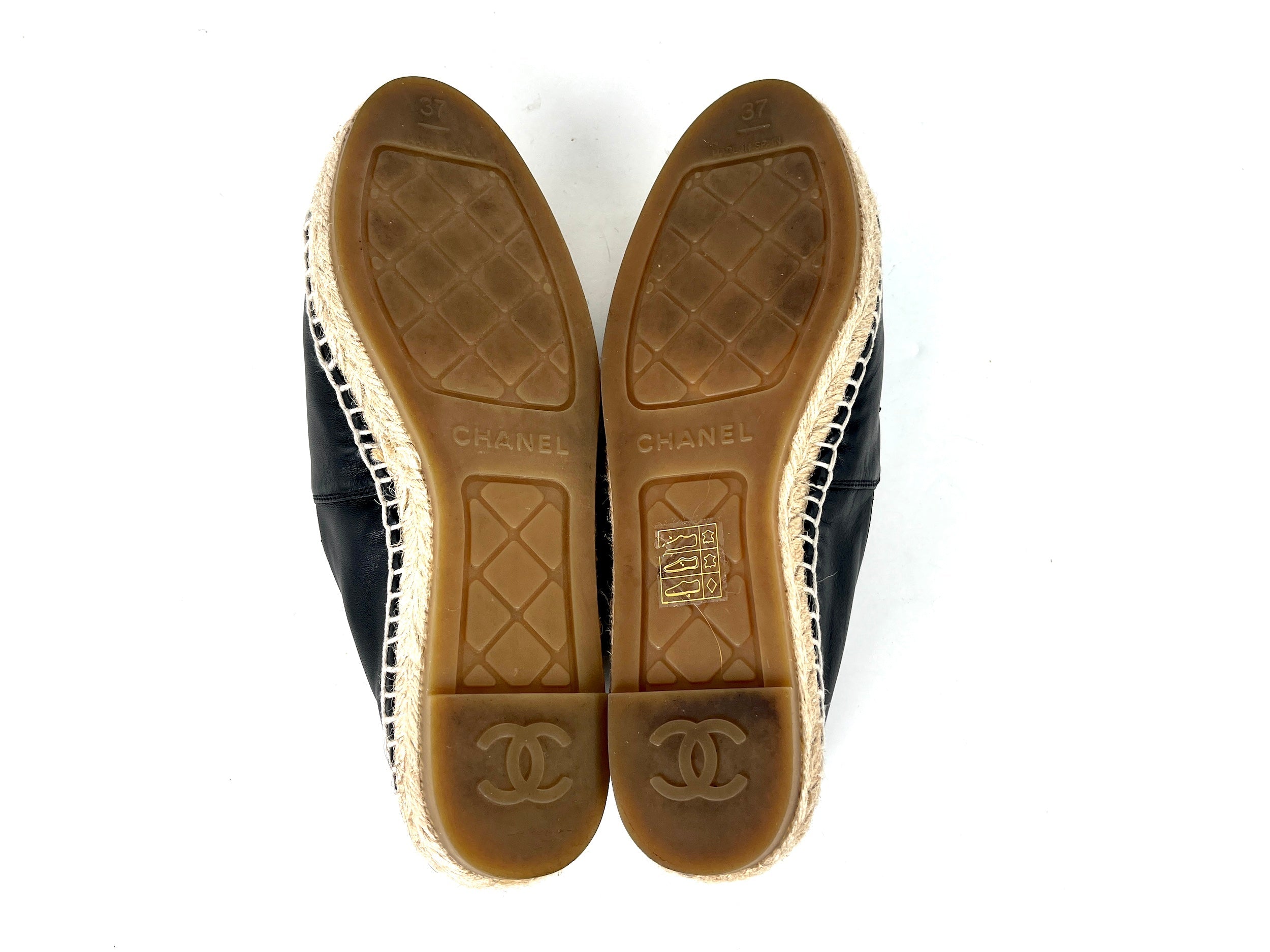 CHANEL Black Leather CC Logo Espadrilles Flats 37 7