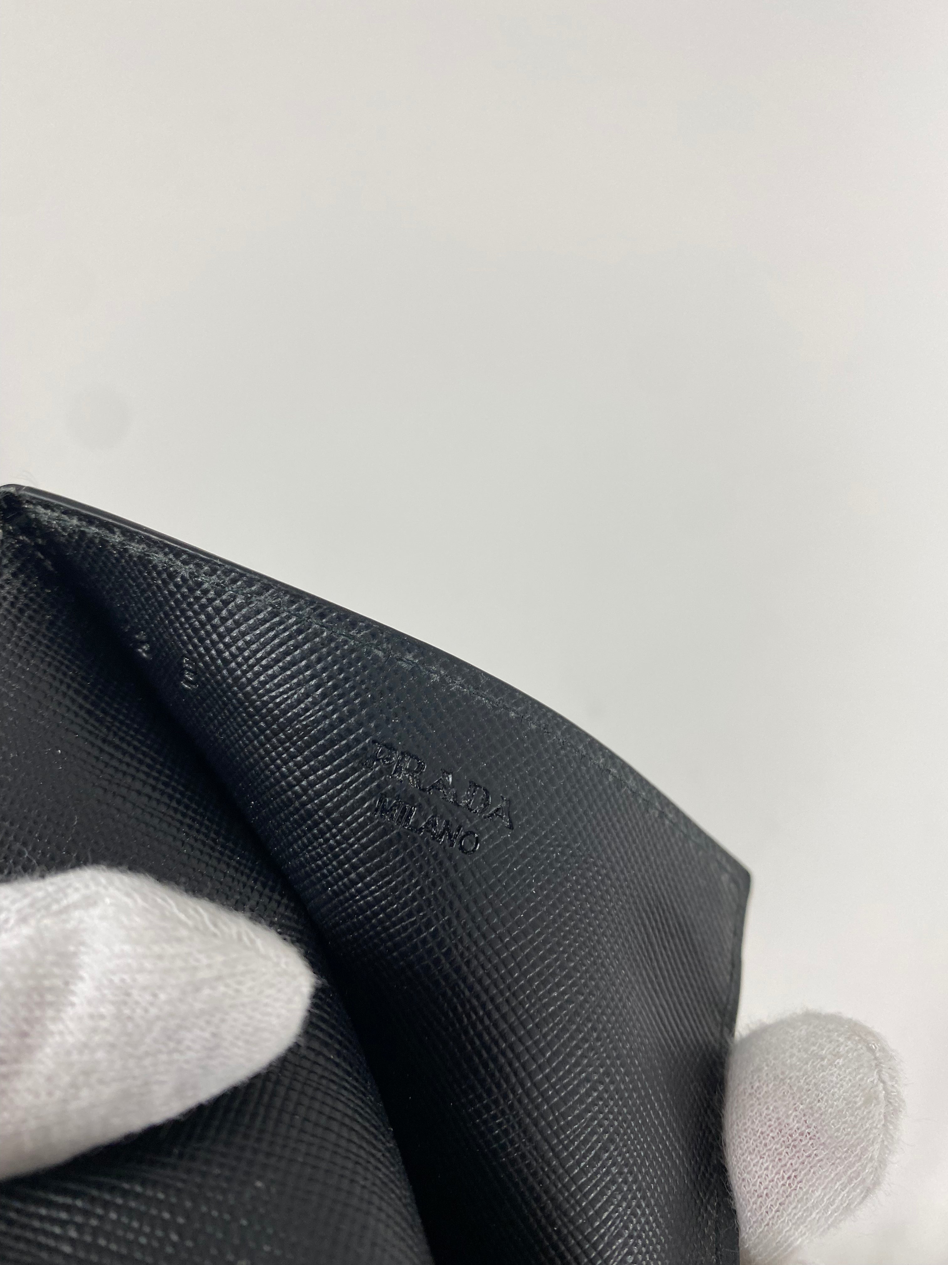 Prada Black Saffiano Silver Logo  Holder