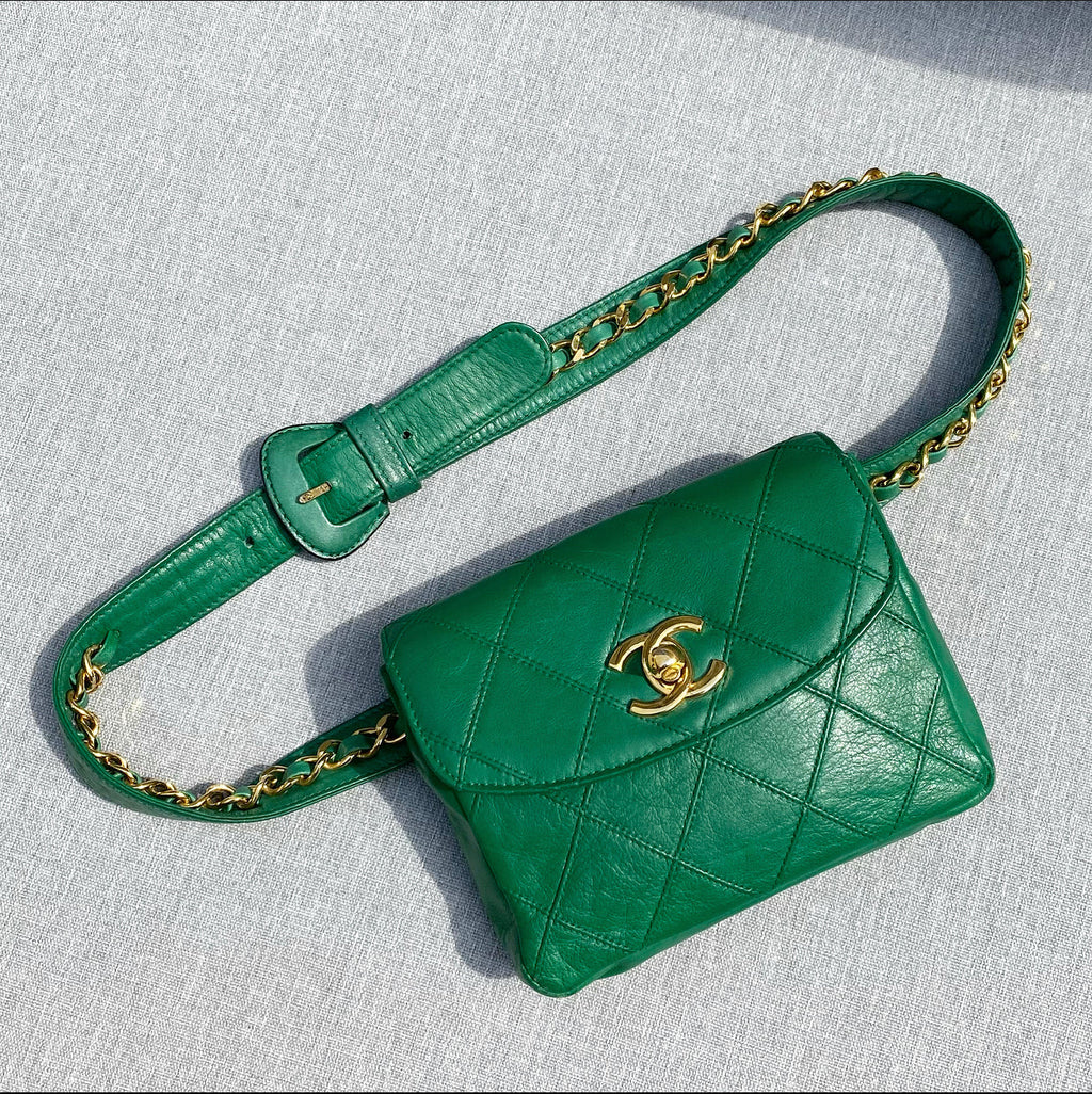 Chanel Vintage Early 1980's Green Belt Waist Bag - 28-30"