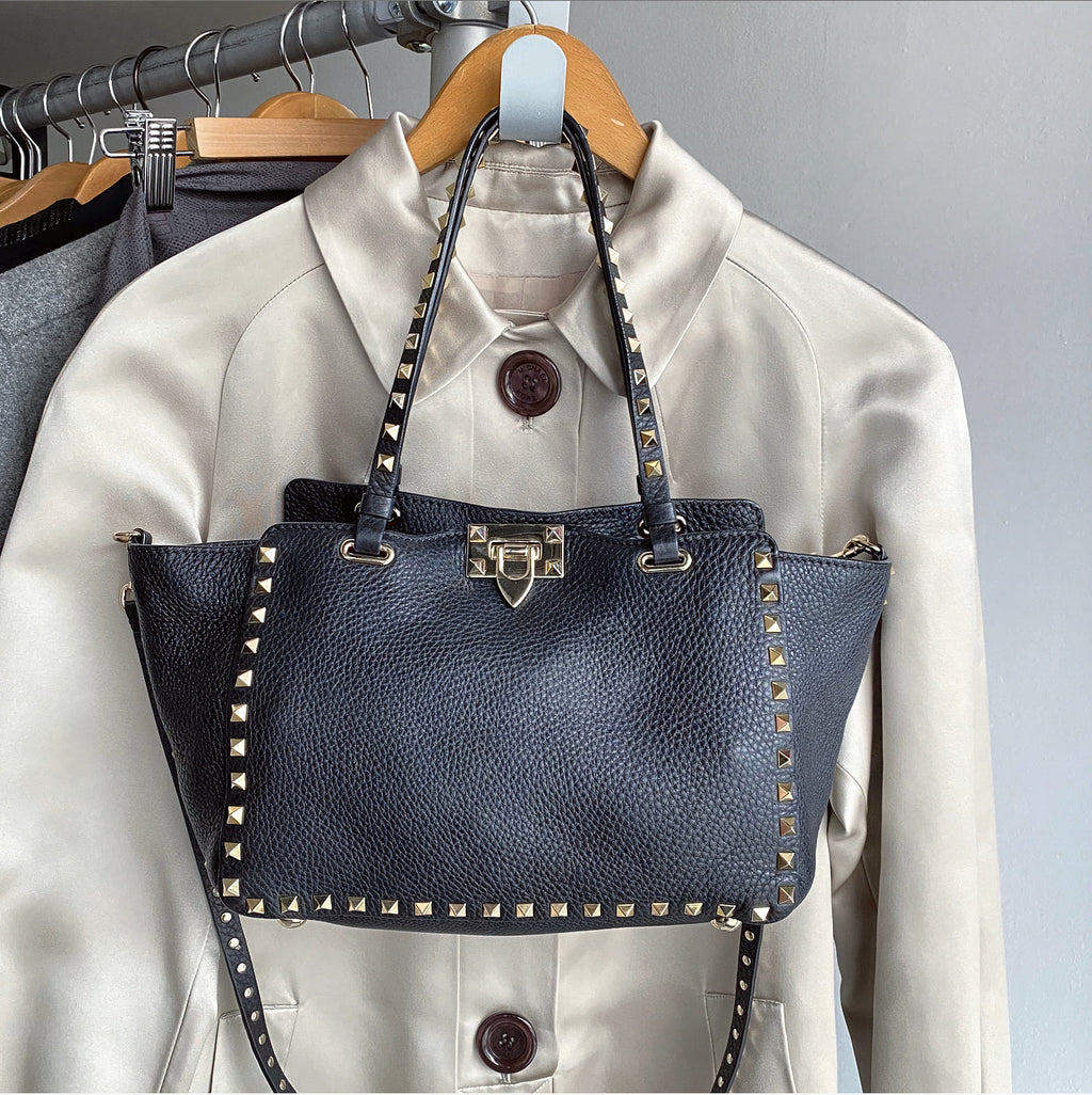 Valentino Rock Stud Black Leather Trapeze 2 Way Bag
