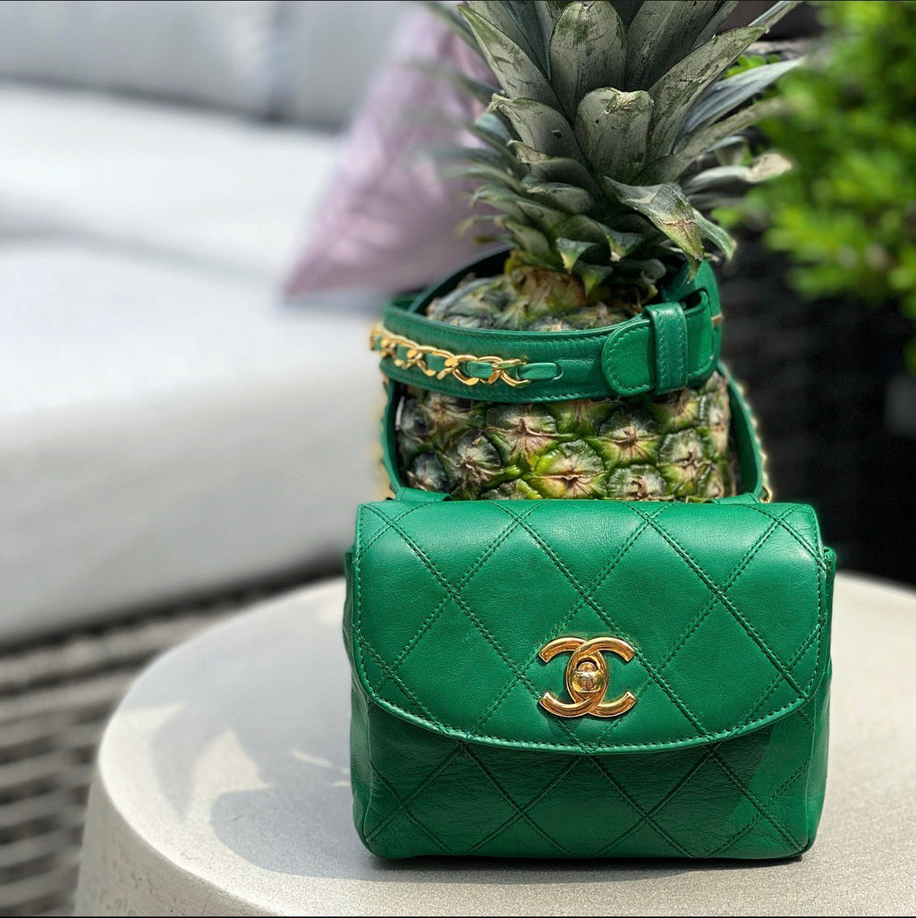 Chanel Vintage Early 1980's Green Belt Waist Bag - 28-30"