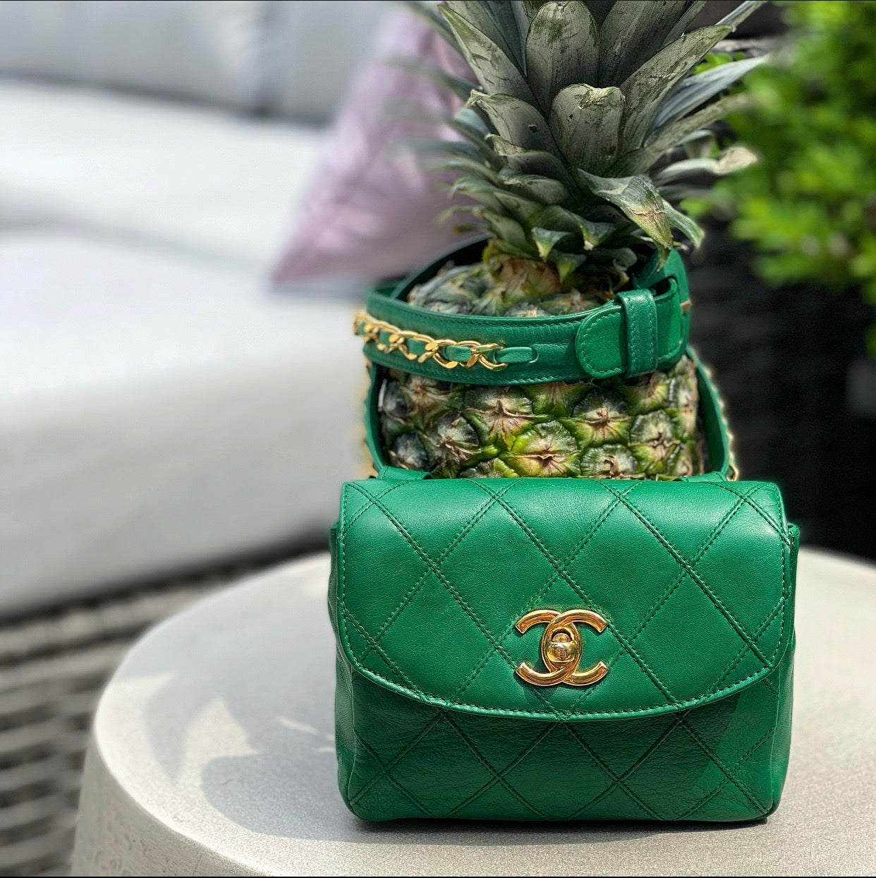 Chanel Vintage Early 1980's Green Belt Waist Bag - 28-30"