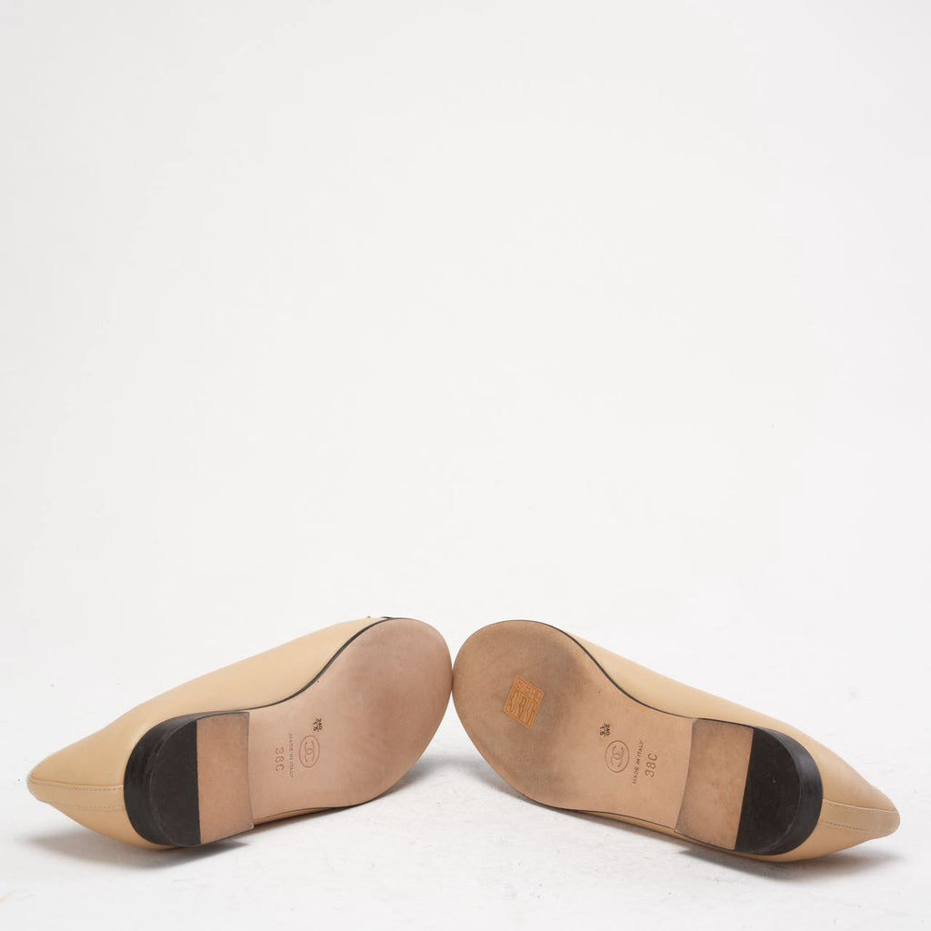 Chanel Beige/Black CC Cap Toe Ballet Flats Size 38C