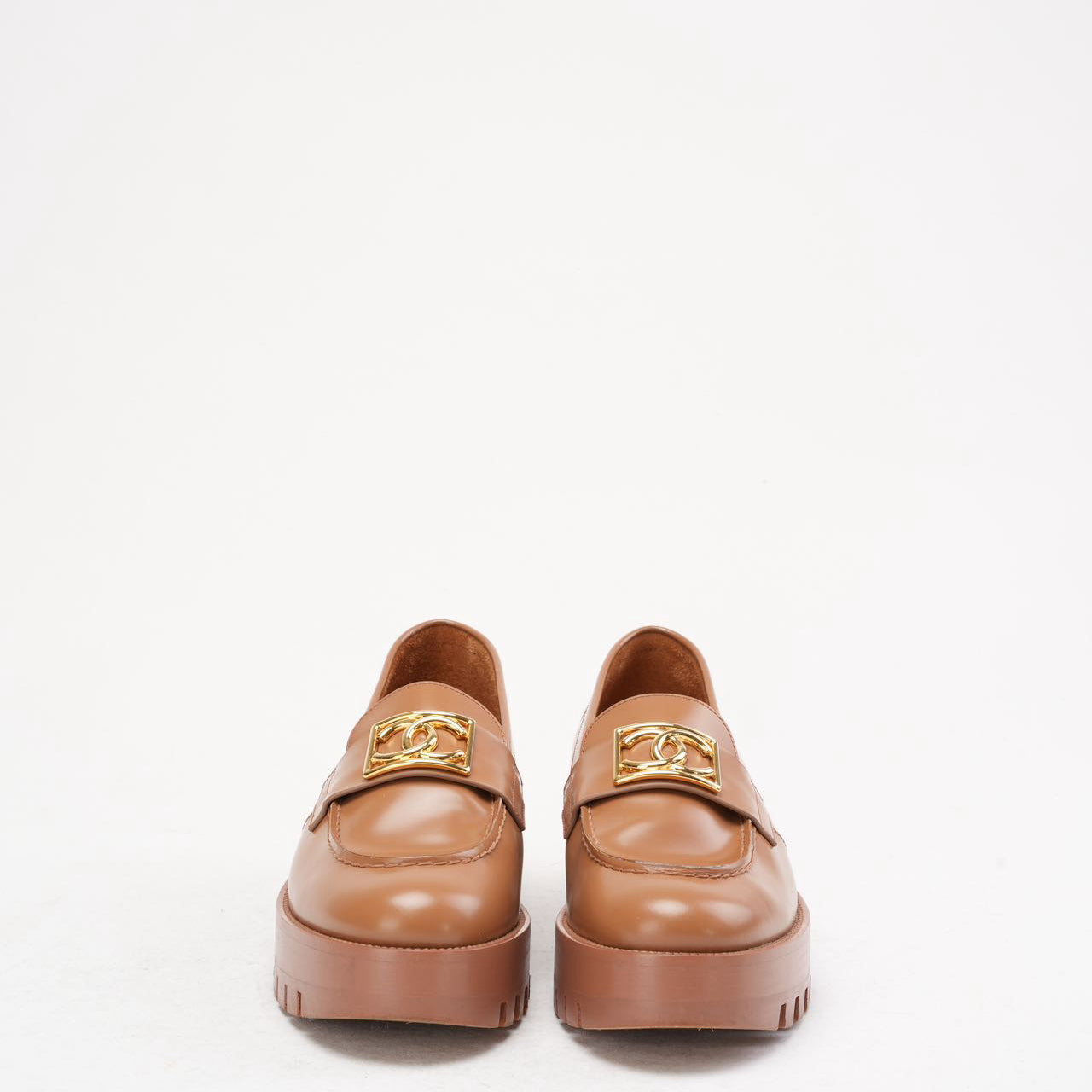Chanel Brown CC Logo Loafer Leather Size 38.5