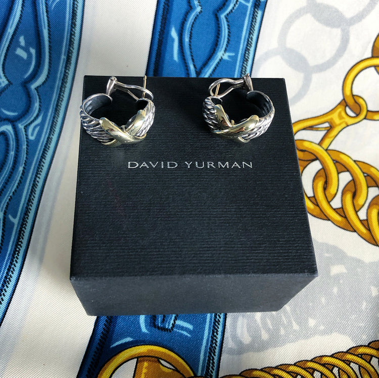 David Yurman Sterling Cable 14k Gold X Earrings