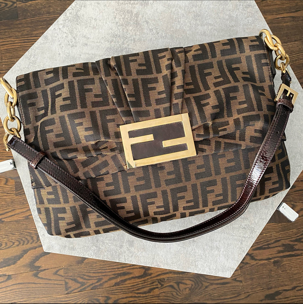 Fendi Zucca Brown FF Logo Shoulder Bag