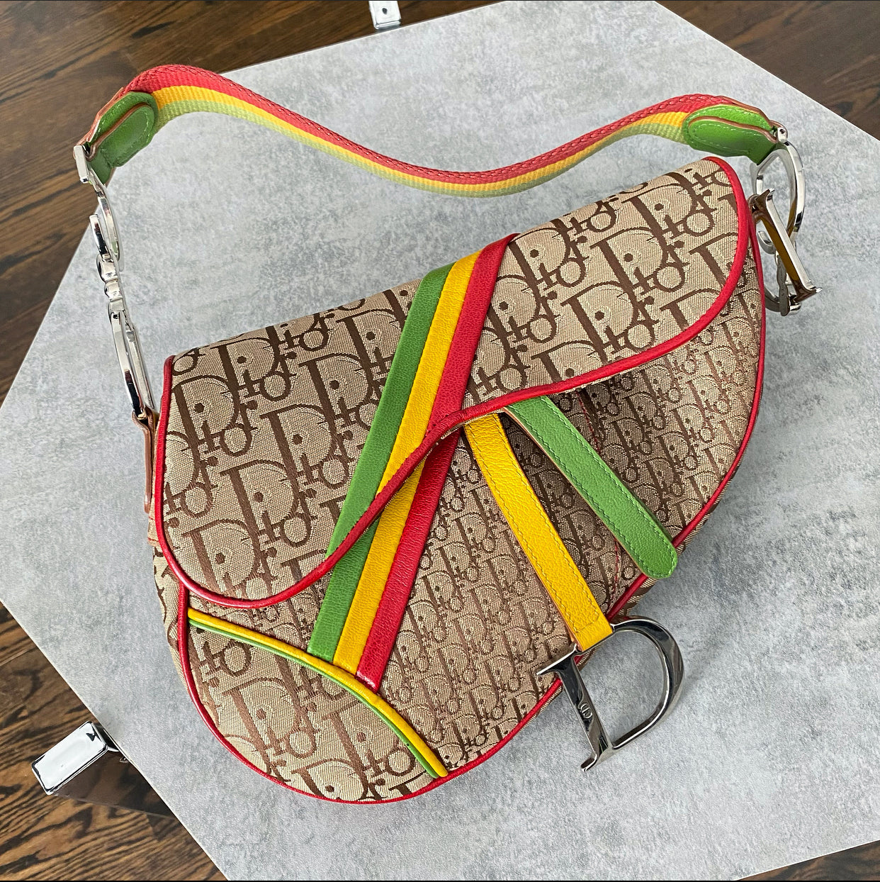 Dior Galliano Vintage Rasta Brown Oblique Saddle Bag