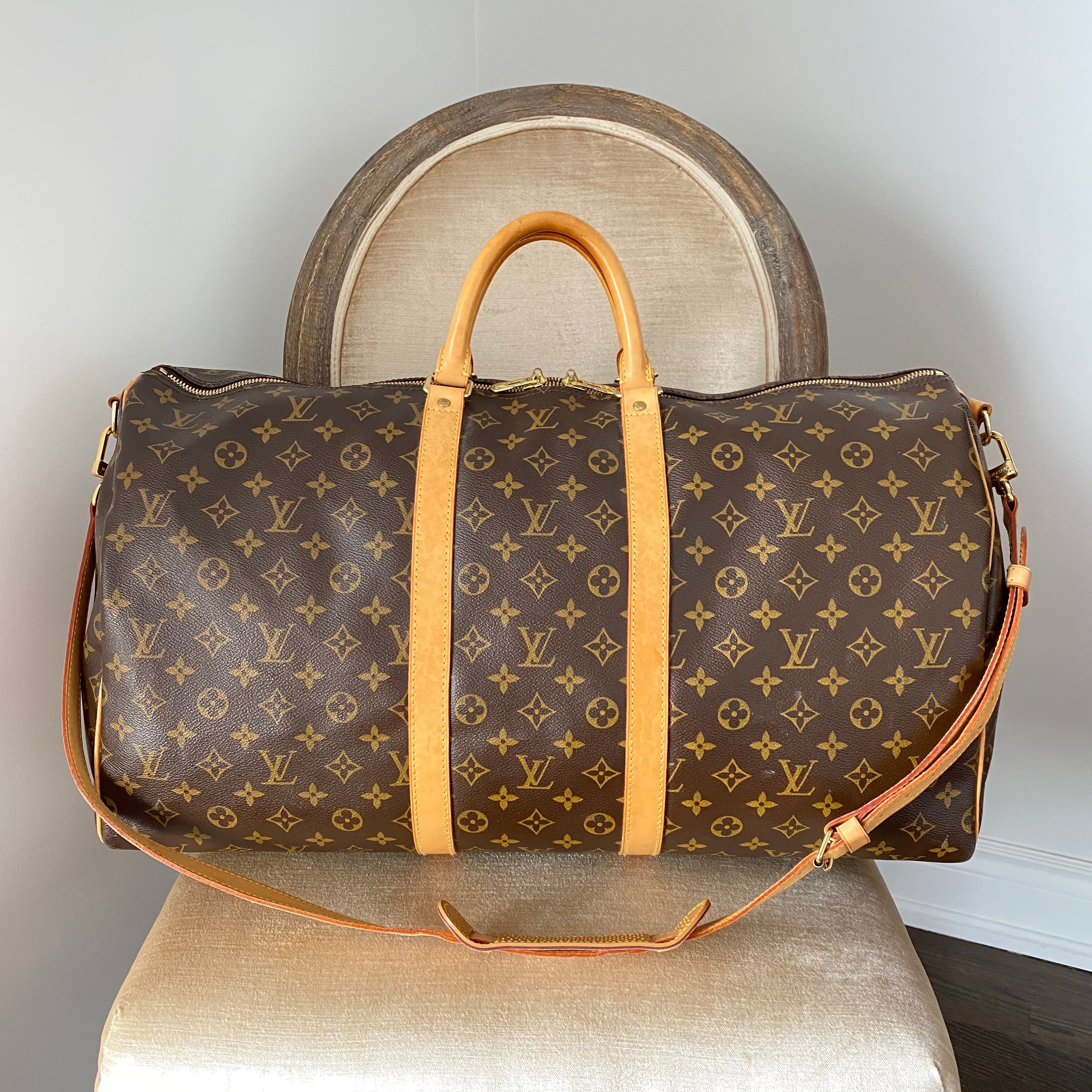 Louis Vuitton Monogram Canvas Keepall Bandouliere 55 Travel Duffle Bag