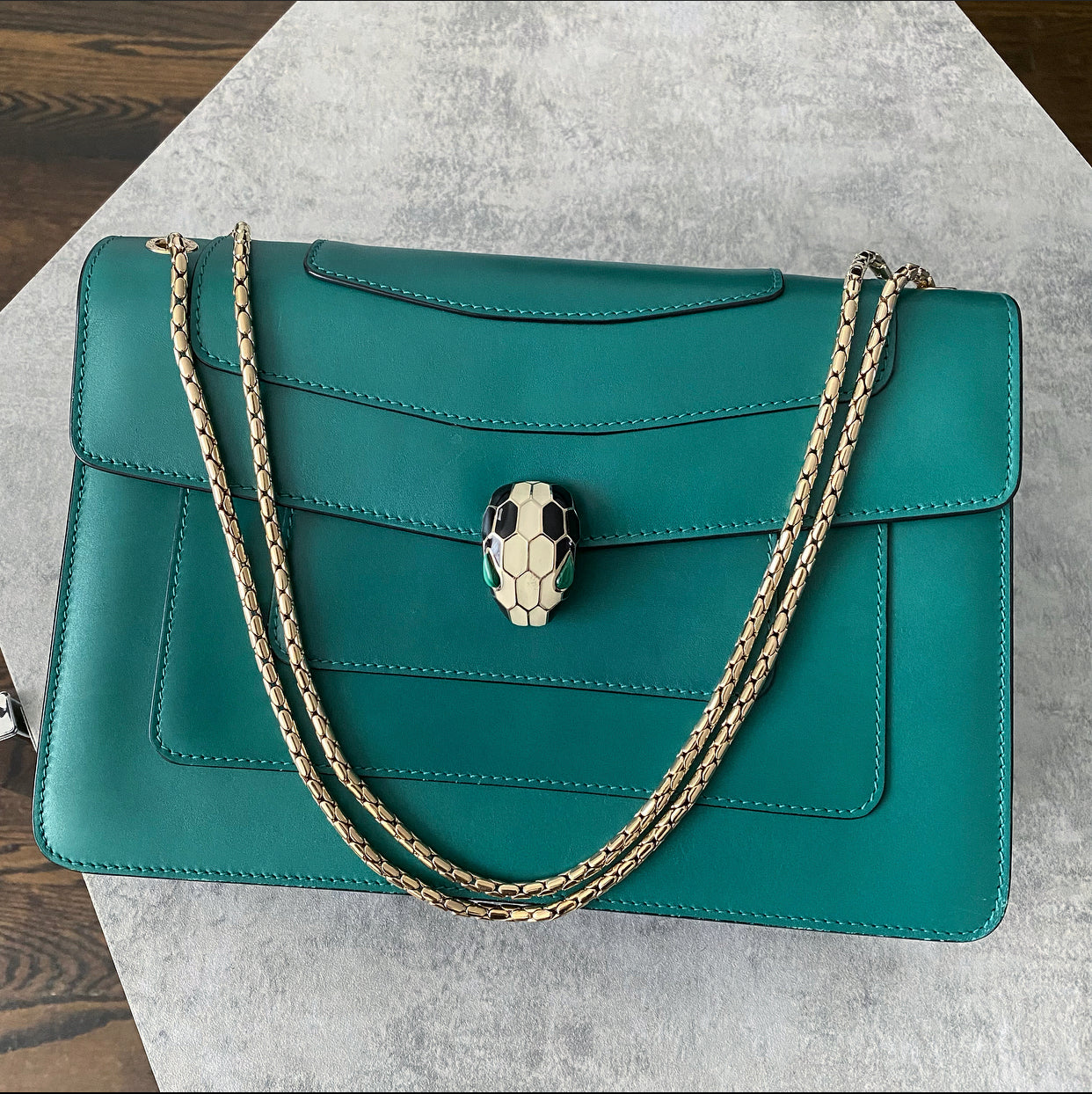 Bulgari Serpenti Forever Green Enamel Snake Bag