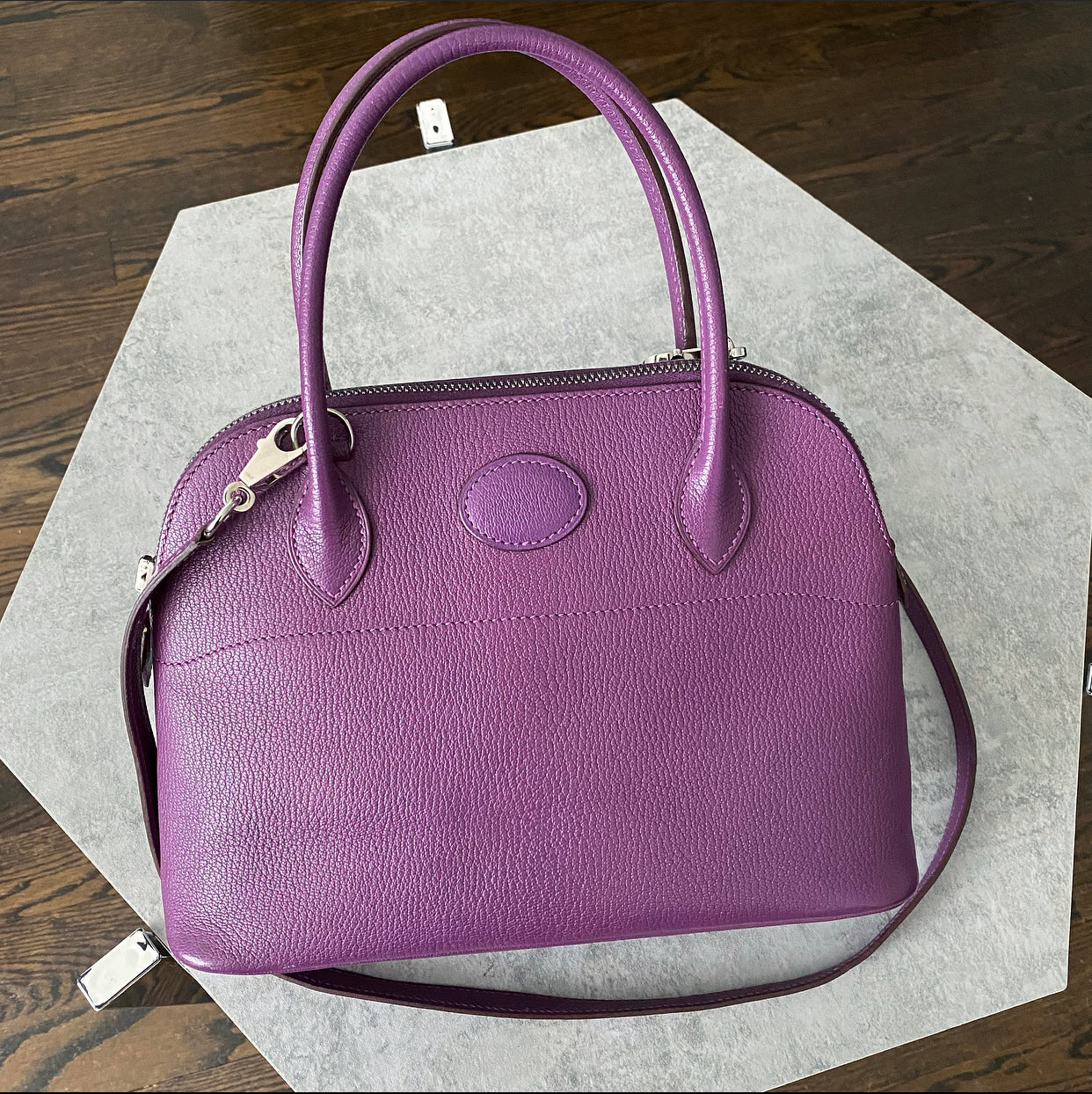 Hermes Bolide 27 Purple Violet Chèvre Mysore Leather SHW