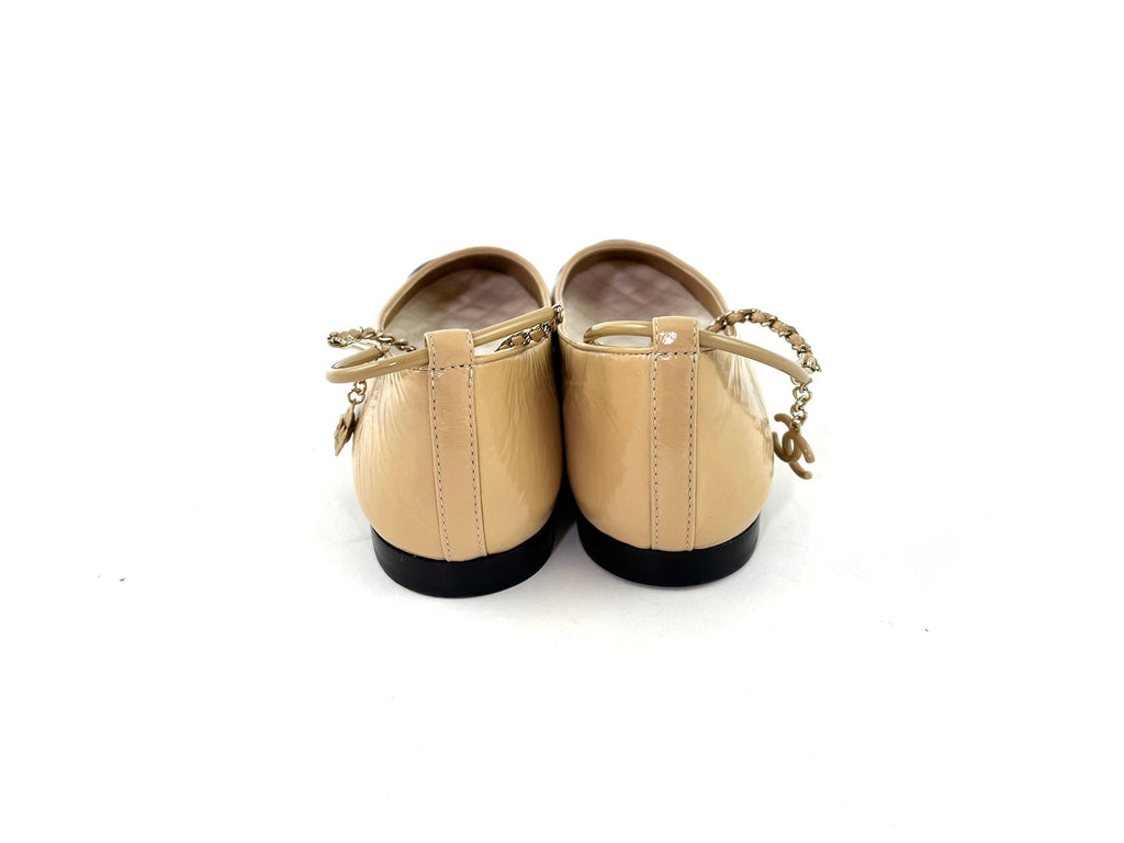 CHANEL 23C Bi Color CC Black Beige Ballet Flats 41 10.5