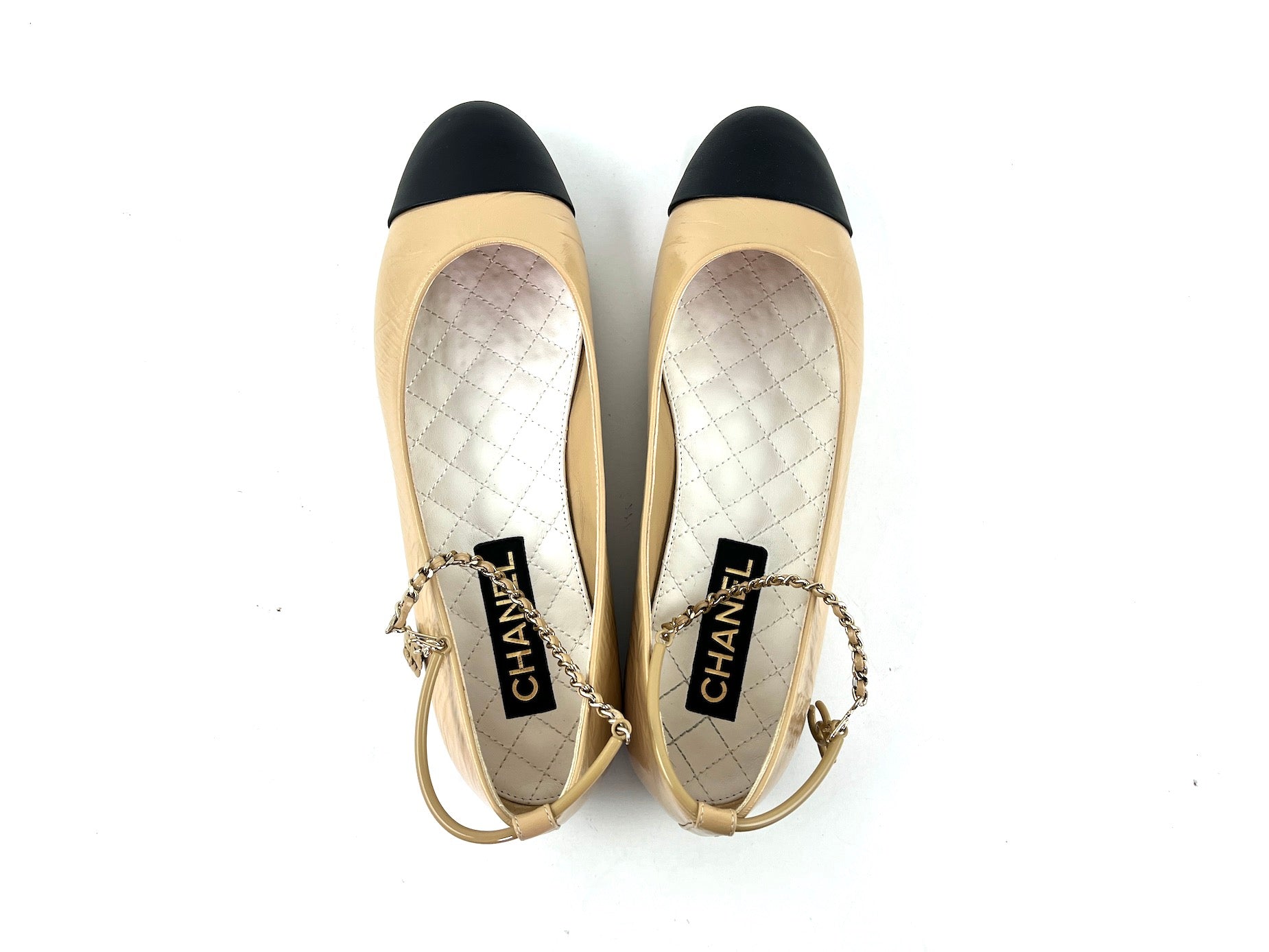 CHANEL 23C Bi Color CC Black Beige Ballet Flats 41 10.5
