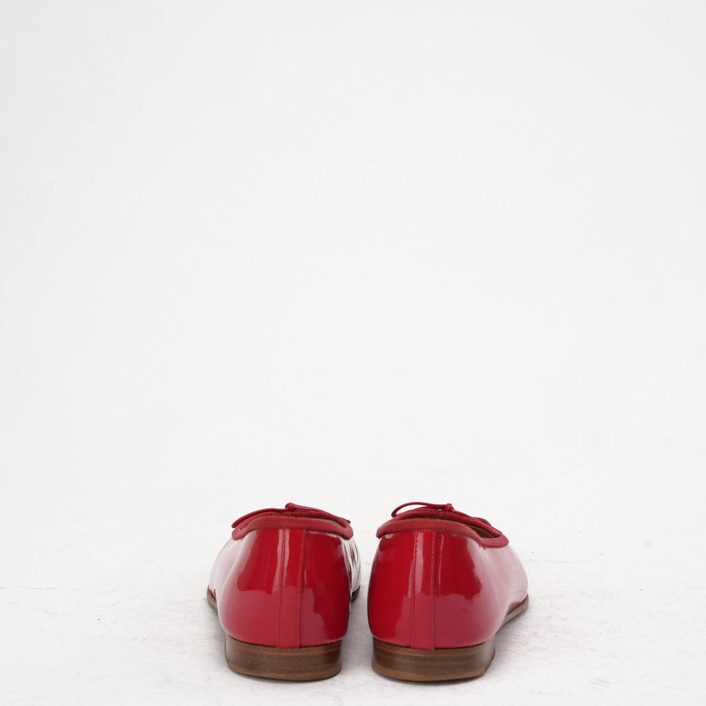 Chanel Red Leather CC Cap Toe Ballet Flats Size 38.5