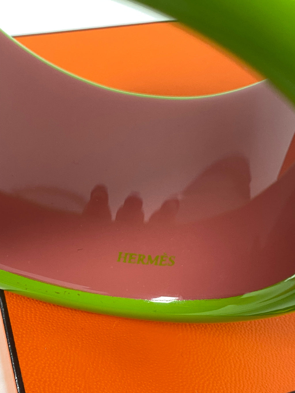 Hermes Green and Pink Lacquer Wide Assam Bangle