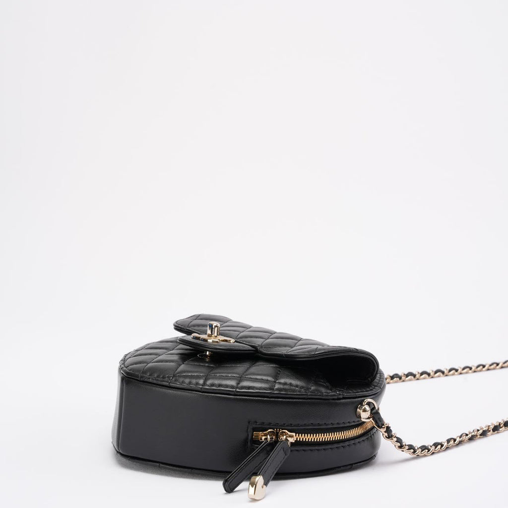 Chanel Black Lambskin Quilted CC in Love Heart Clutch with Chain 2022