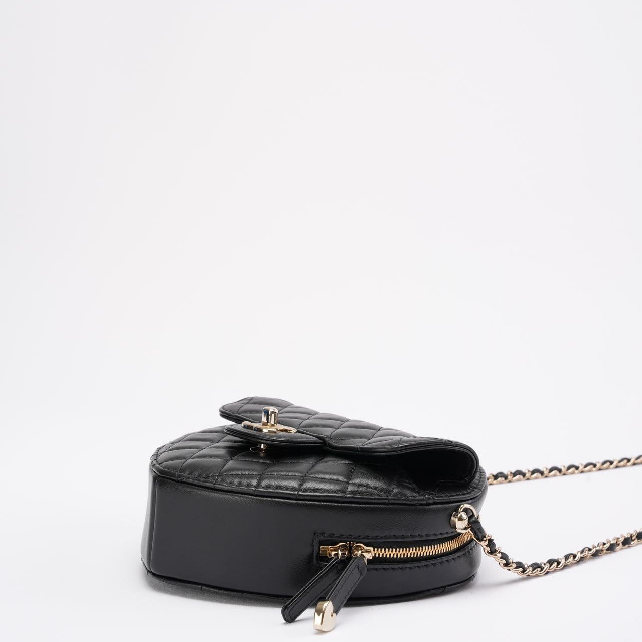 Chanel Black Lambskin Quilted CC in Love Heart Clutch with Chain 2022