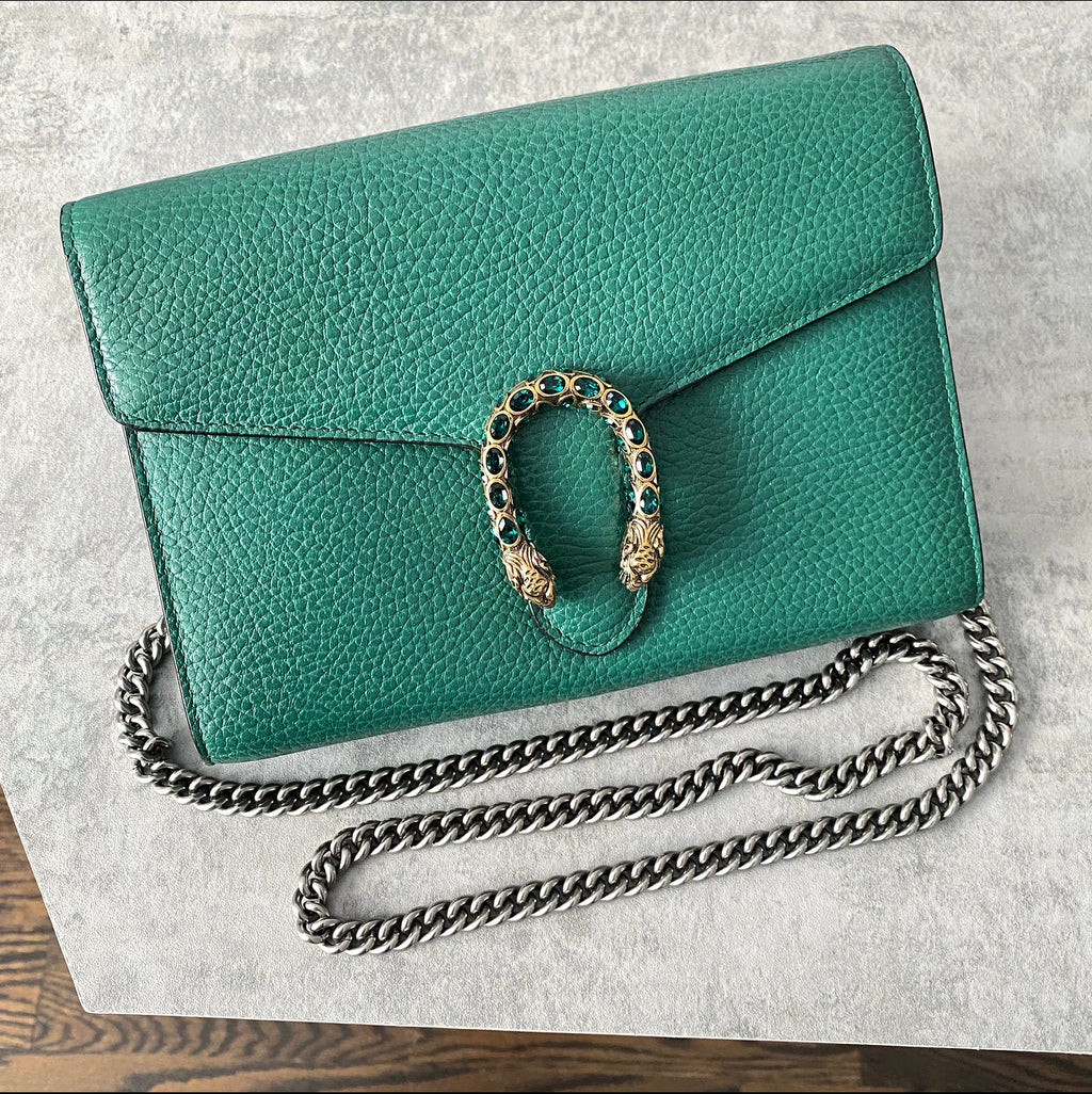 Gucci Green Dionysus Strass Wallet on Chain Crossbody Bag