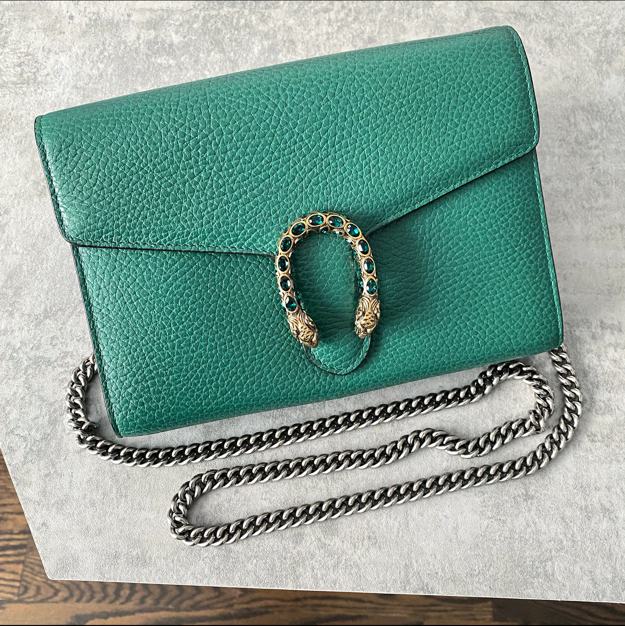 Gucci Green Dionysus Strass Wallet on Chain Crossbody Bag