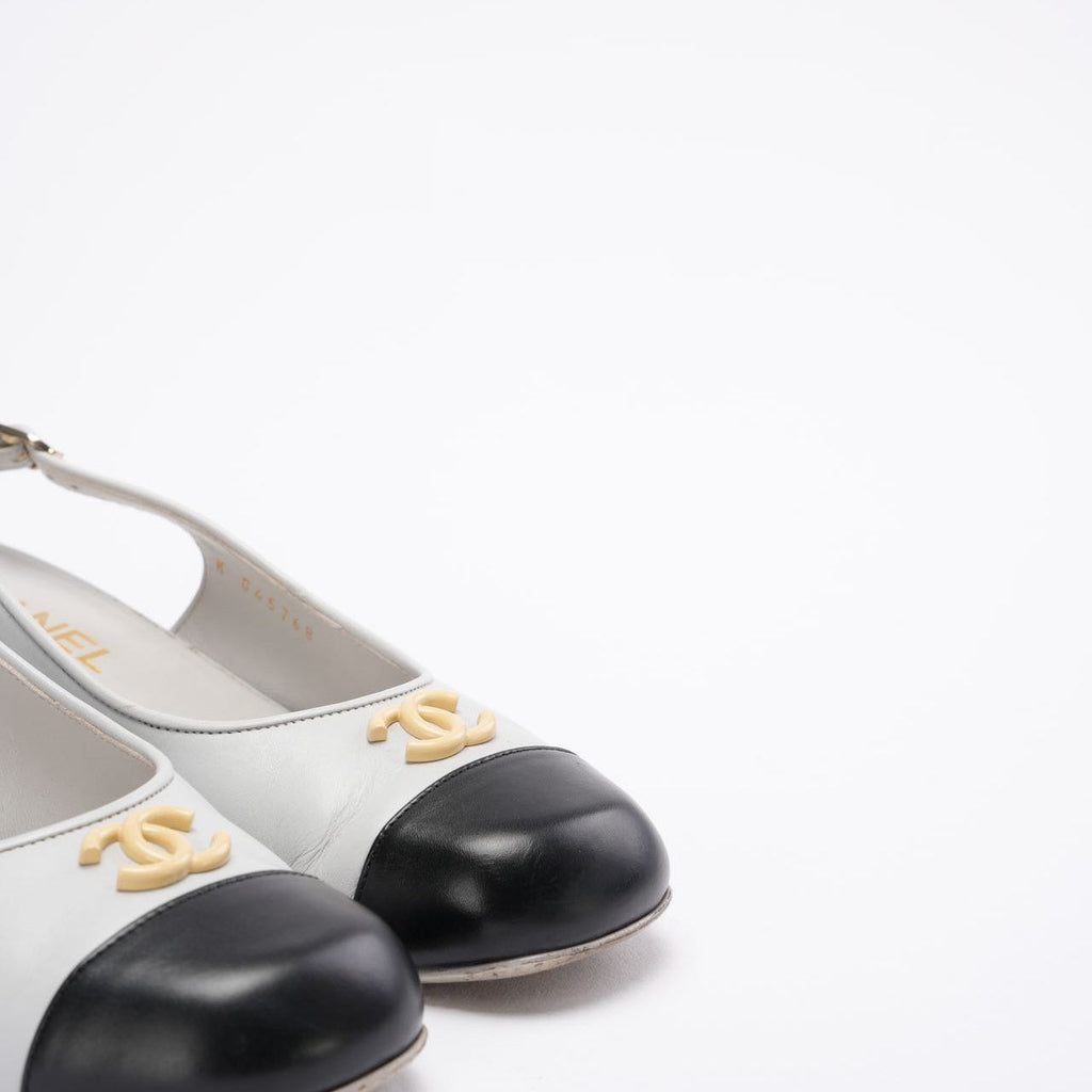 Chanel 25A CC Black / White Leather Mule Pointed Toe Size 37