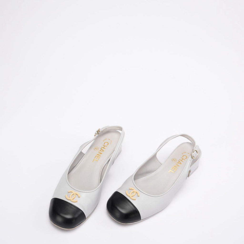 Chanel 25A CC Black / White Leather Mule Pointed Toe Size 37
