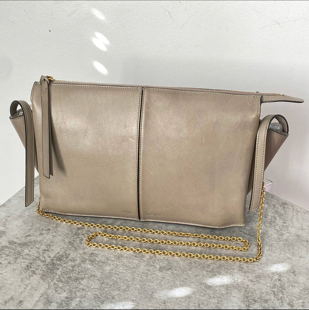 Celine Taupe Trifold Clutch Chain Bag