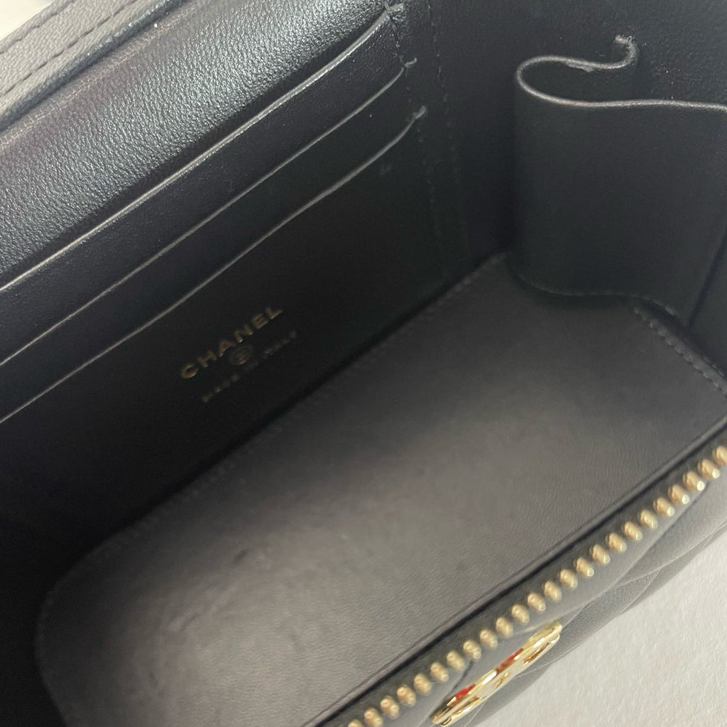 Chanel Black Small Lambskin Top Handle Vanity Case