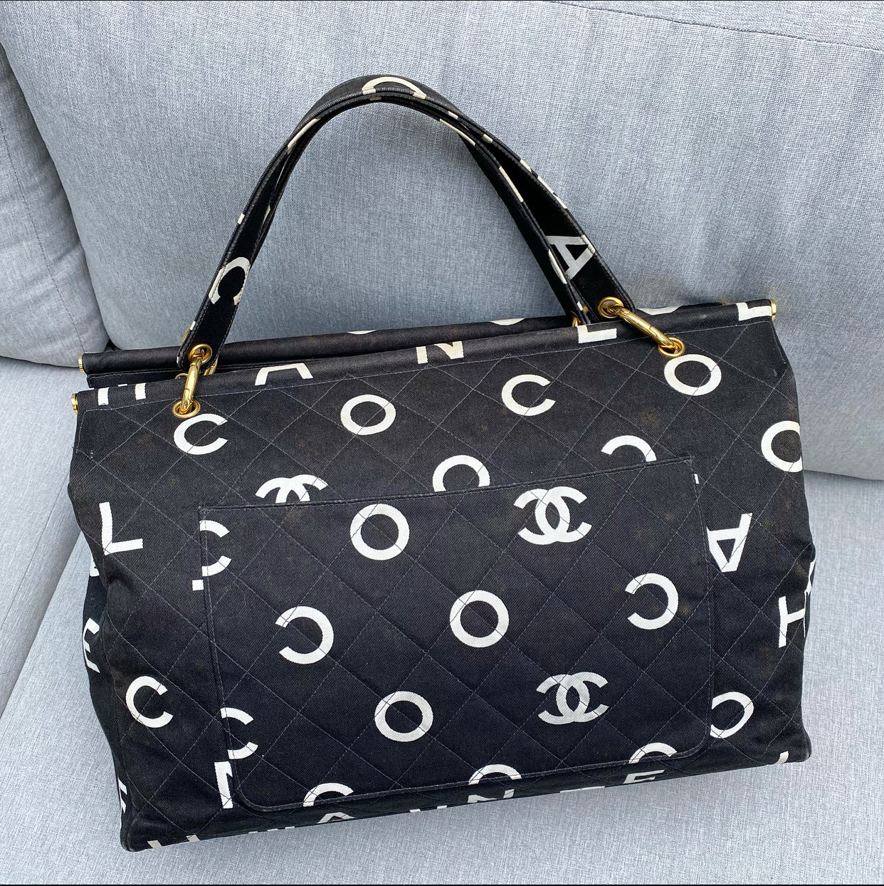 Chanel Vintage 1996 Coco Letters Canvas Large Tote Bag
