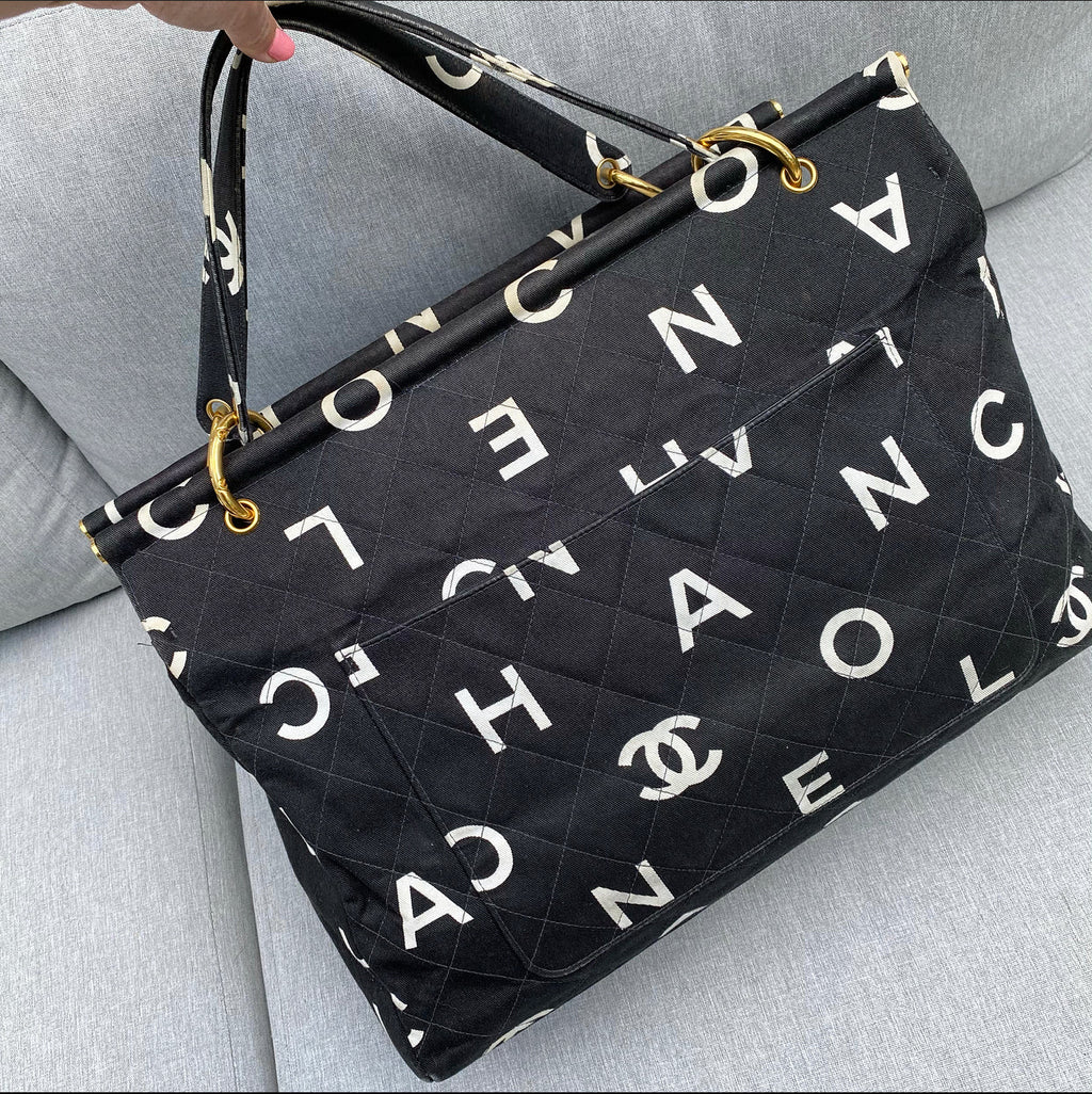 Chanel Vintage 1996 Coco Letters Canvas Large Tote Bag