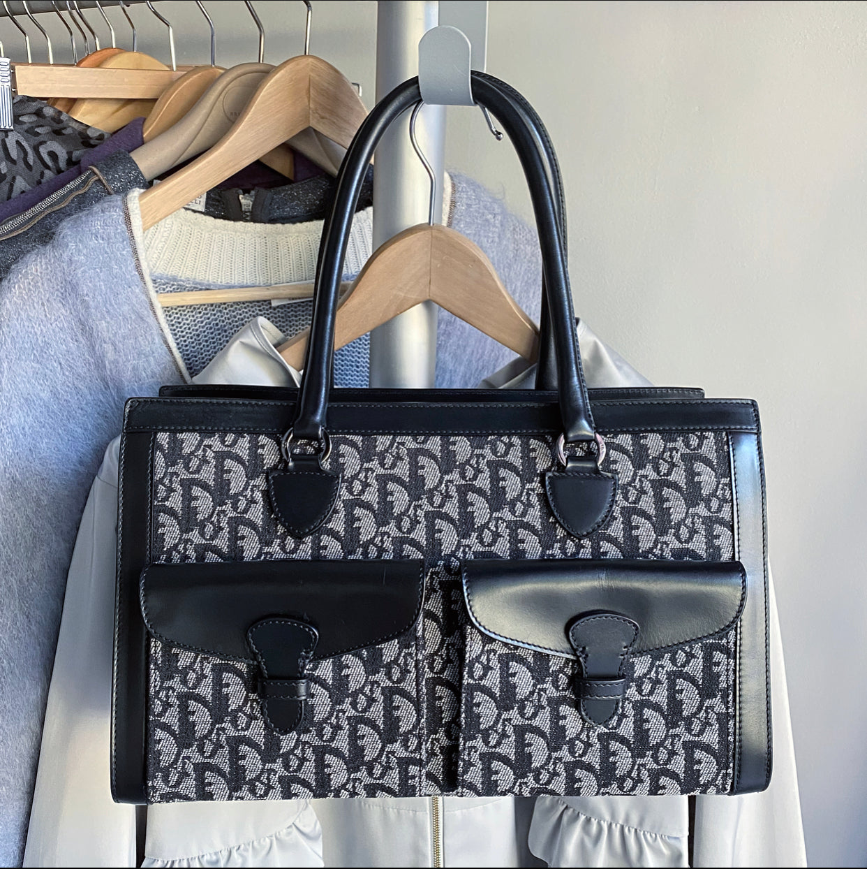 Dior Vintage Black Oblique Monogram Canvas Tote Bag