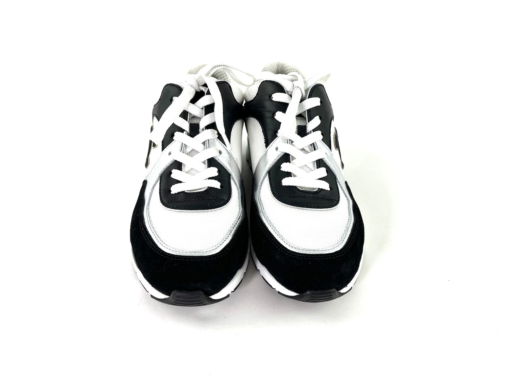 CHANEL 23C White Black Interlocking CC Sneakers 40.5