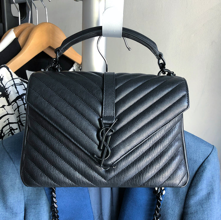 Saint Laurent College Medium Logo Chain Bag All Black