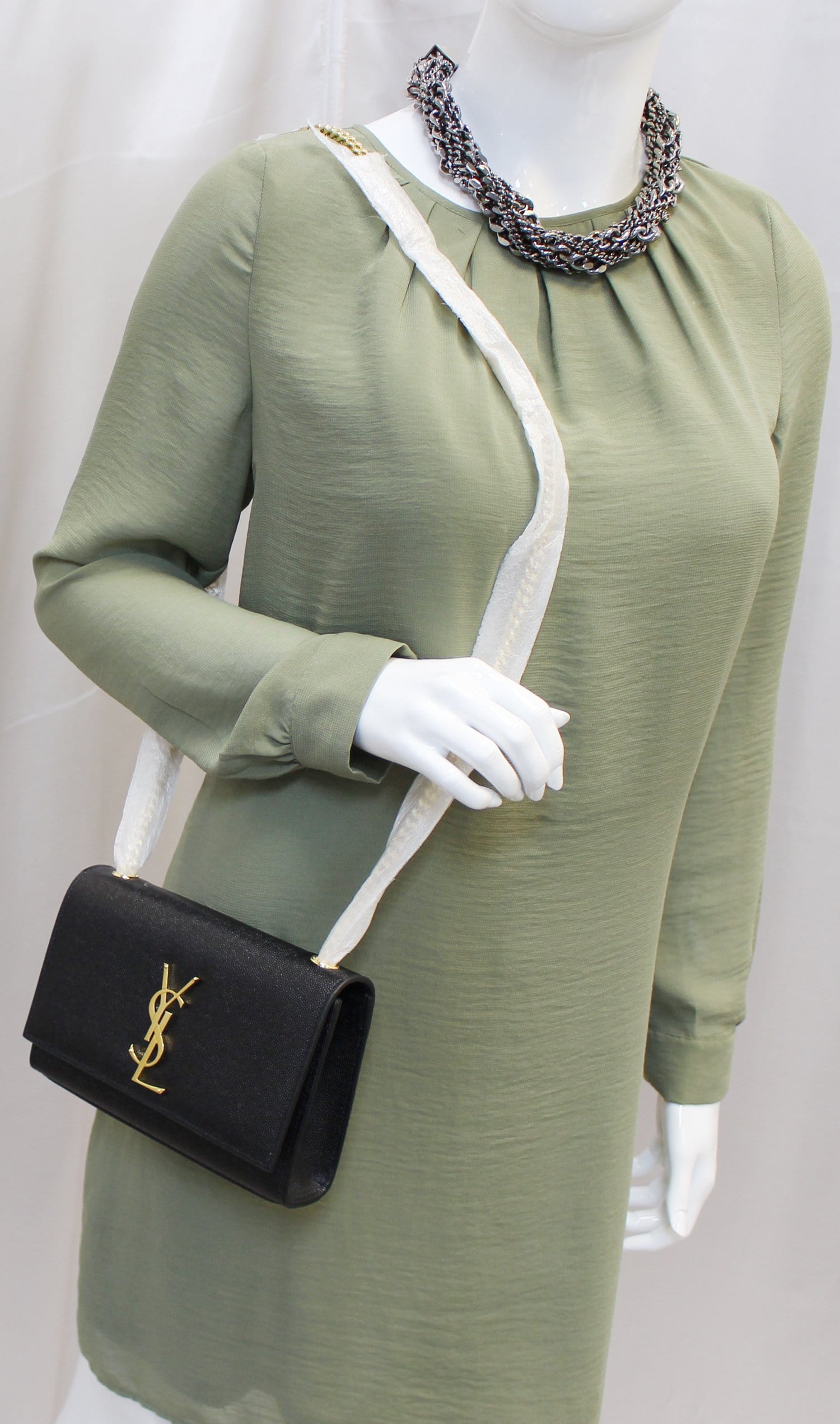 YVES SAINT LAURENT Kate Black Leather Chain Clutch Crossbody Bag