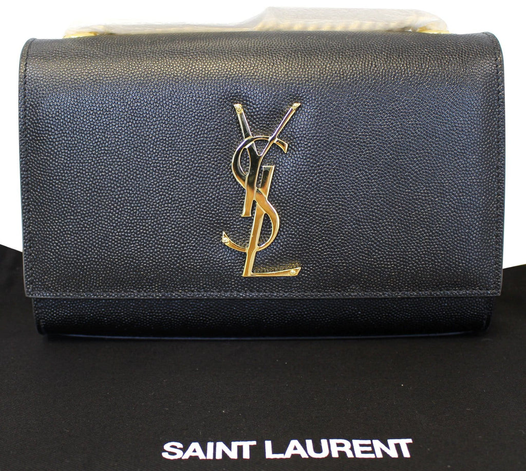 YVES SAINT LAURENT Kate Black Leather Chain Clutch Crossbody Bag