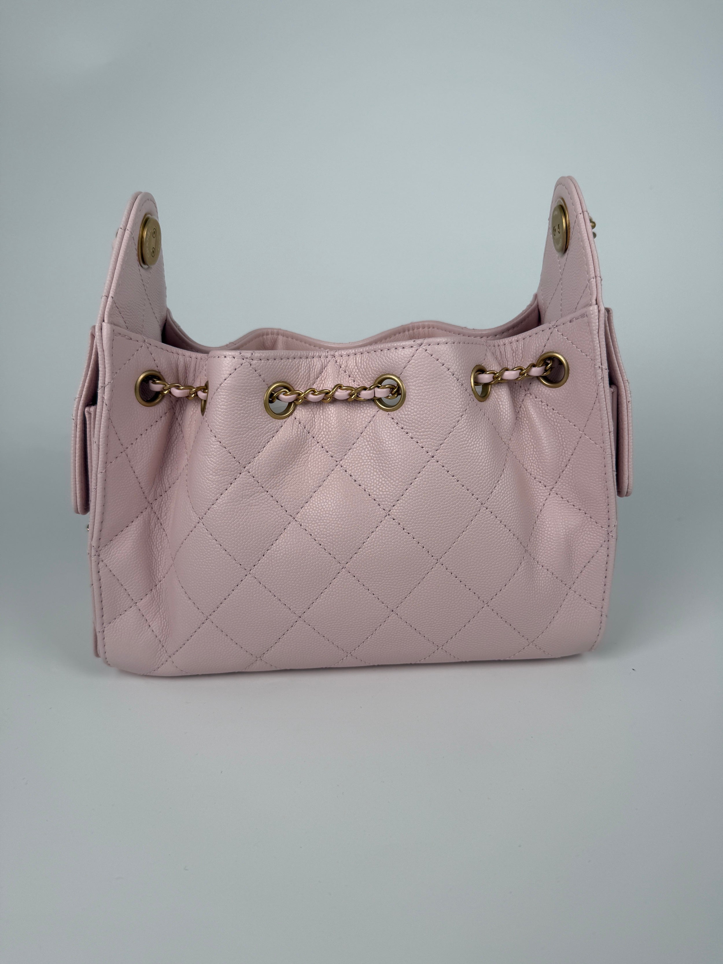 New CHANEL 25 Mini Pink Quilted Caviar Leather Shoulder Bag