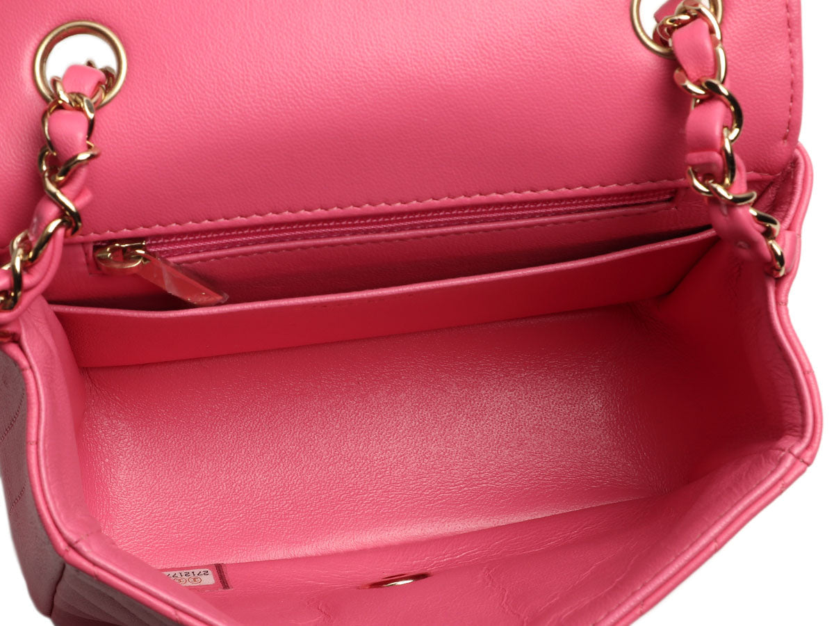 Chanel Mini Pink Chevron-Quilted Lambskin Classic