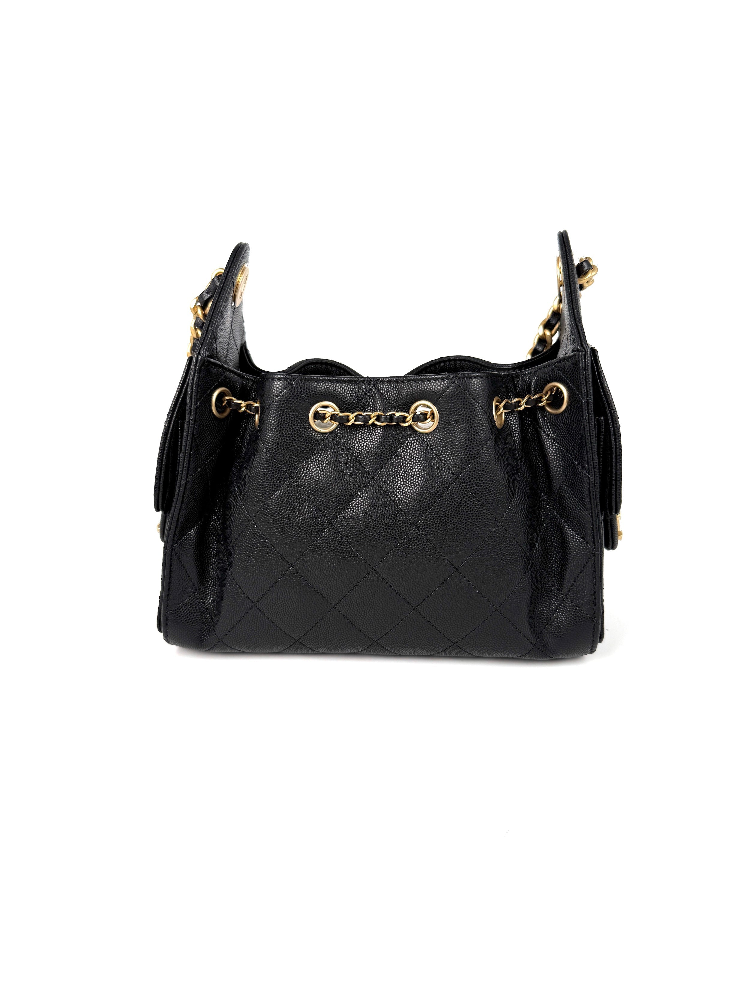 CHANEL 25 Mini Black Quilted Caviar Leather Shoulder Bag