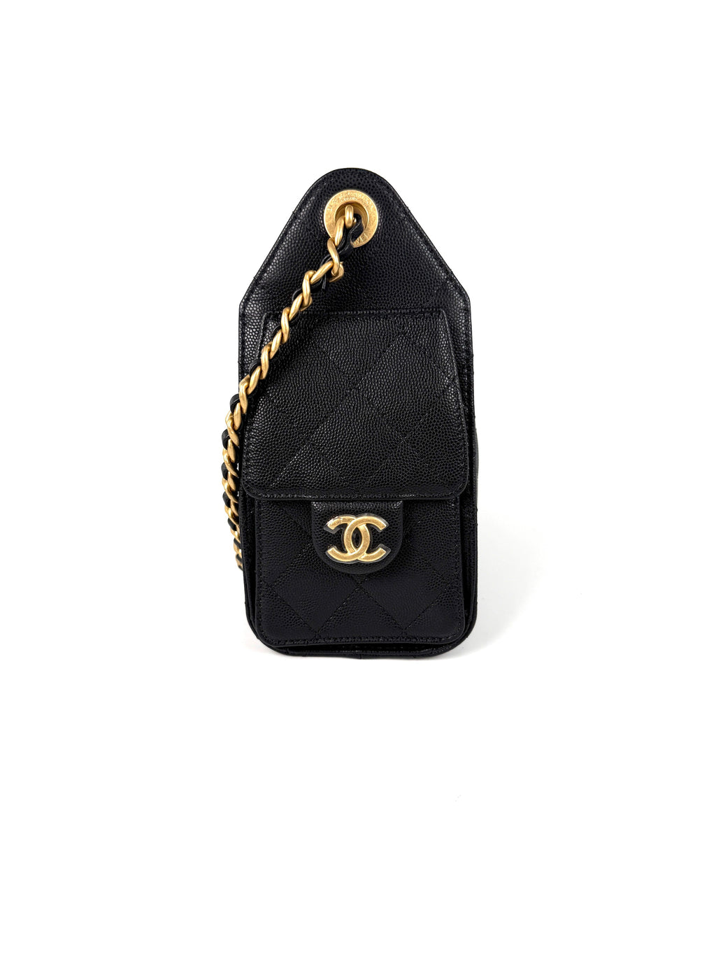 New CHANEL 25 Mini Black Quilted Caviar Leather Shoulder Bag