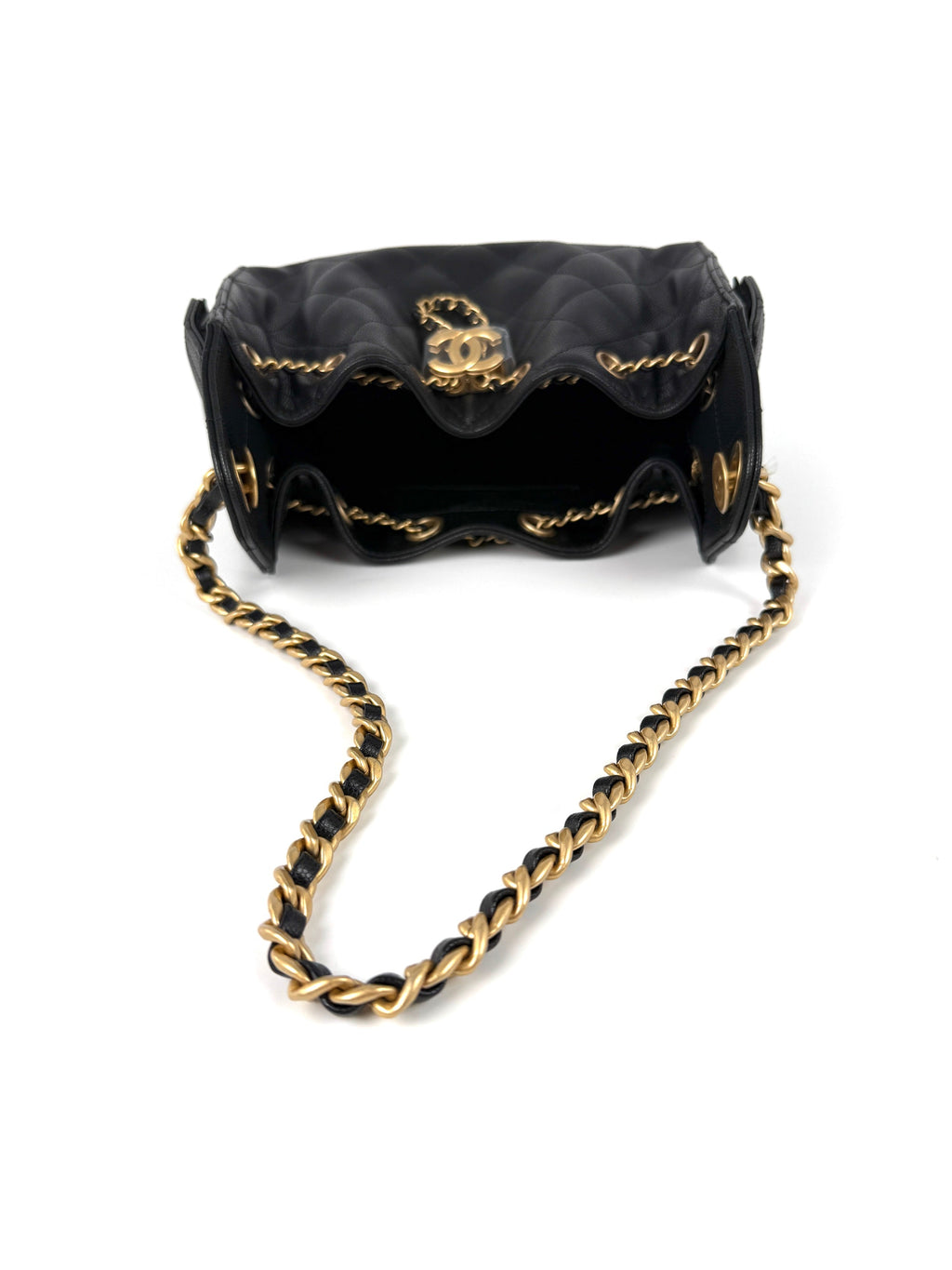 New CHANEL 25 Mini Black Quilted Caviar Leather Shoulder Bag