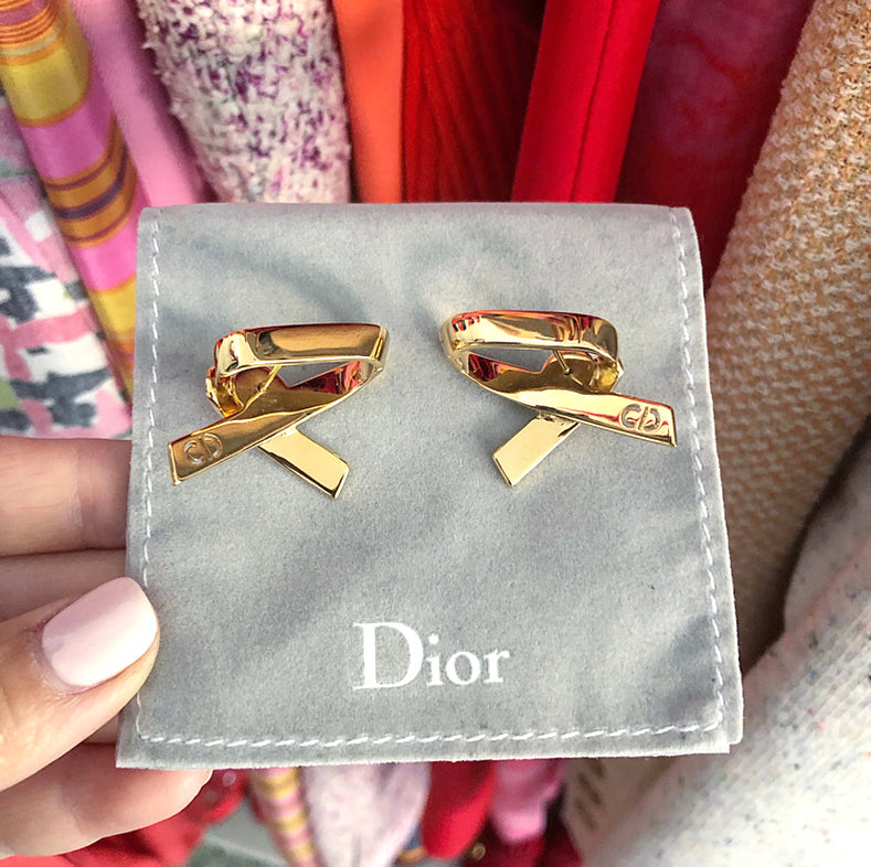 Dior Gold Wave Ribbon Rhianna Earrings