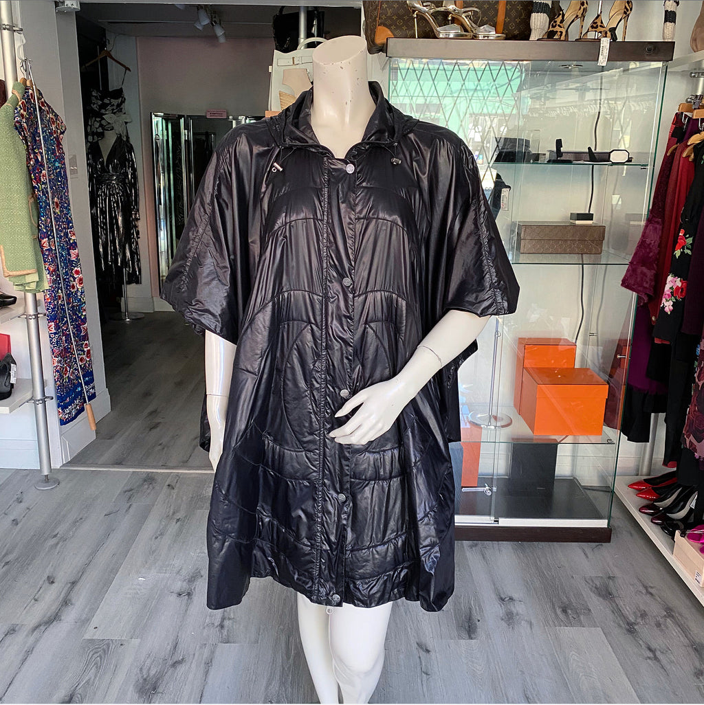 Chanel Black Nylon Hooded Poncho Raincoat with CC Logo - S