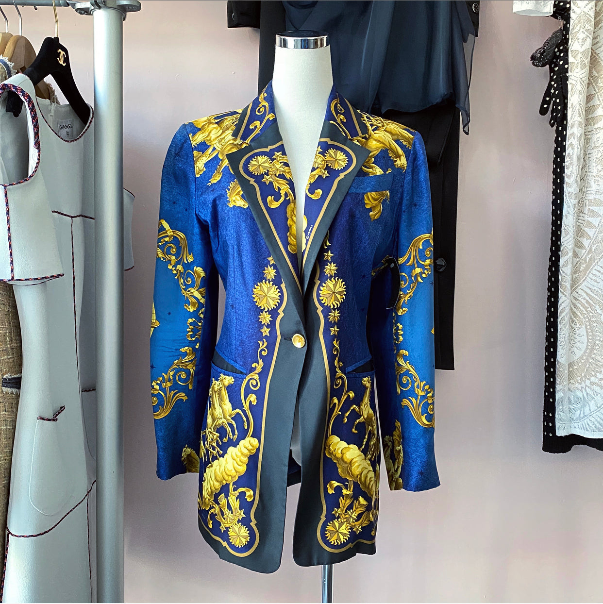 Hermes Vintage 1980's Cosmos Silk Print Blazer Jacket - 38 / 6