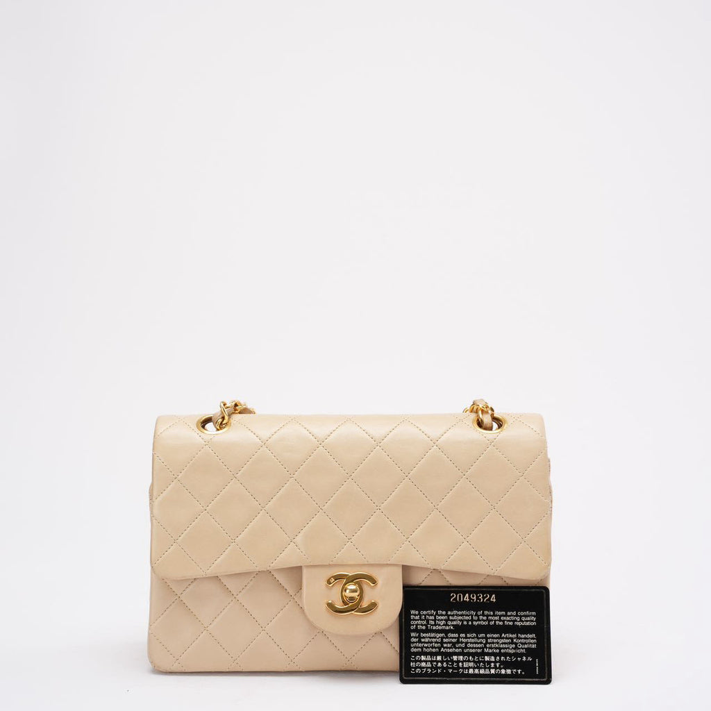 Chanel Vintage Beige Small Classic Double Flap Bag 1994