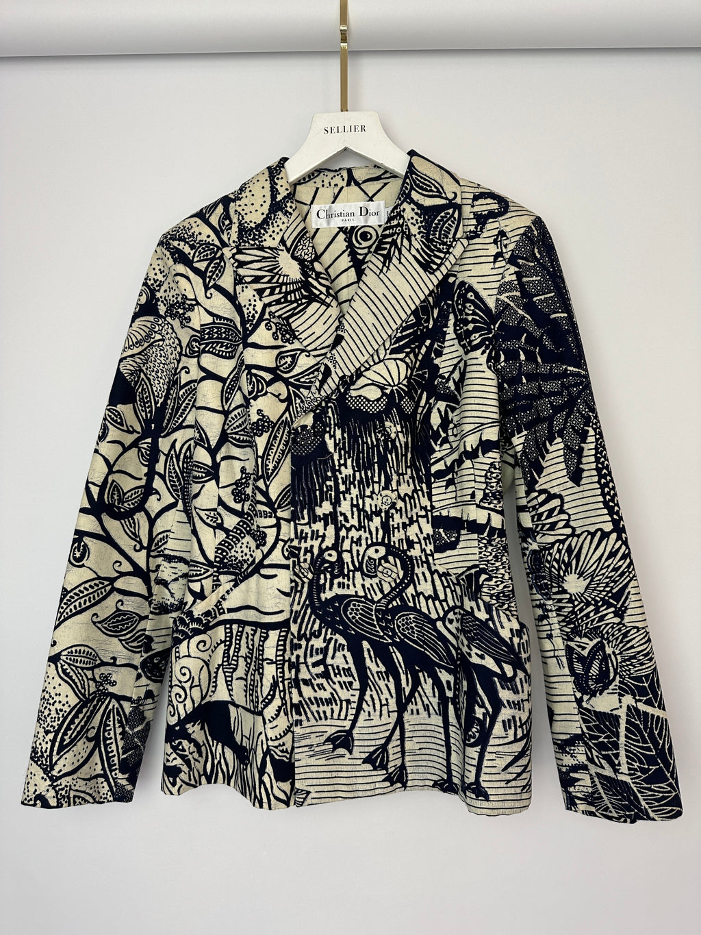 Christian Dior Cruise 2020 Cream and Blue Botanical Printed Button Down Bar Jacket Size FR 38 (UK 10)