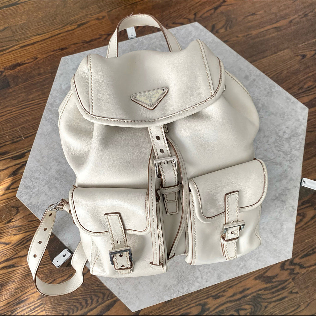 Prada Off-White Leather City Sport Small Backpack Bag